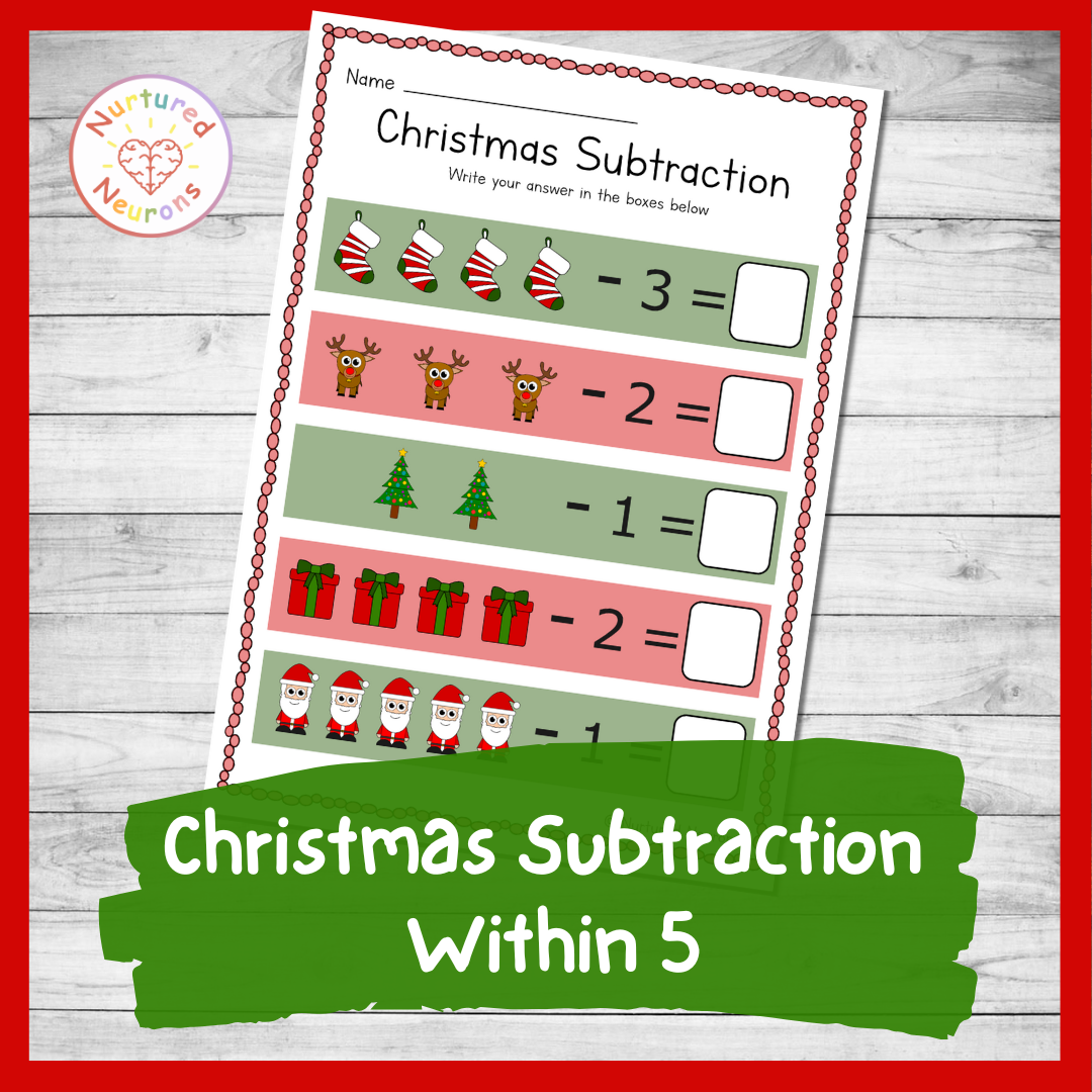Christmas Subtraction Within 5 Worksheet Preschool And Kindergarten Math Printable Nurtured Neurons