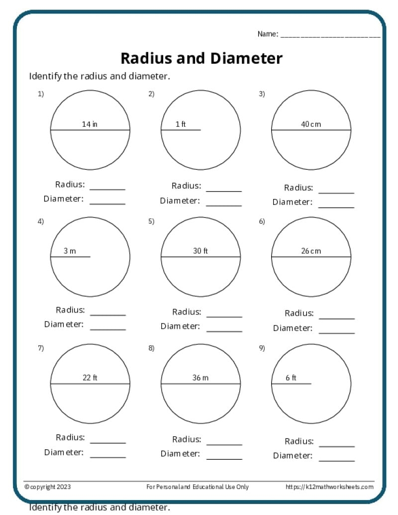 Circles Worksheets K12 Math Worksheets