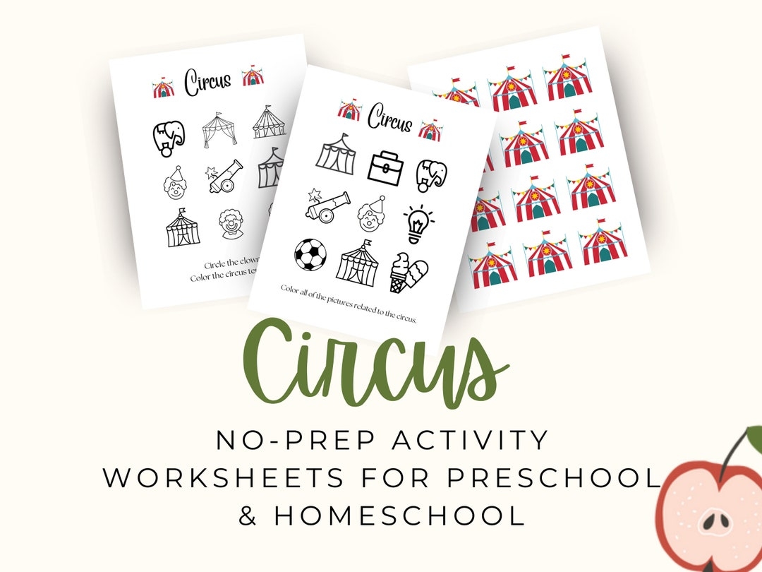 Circus Theme Printable Activity Worksheets No Prep Preschool And Homeschool Activities Printable Worksheets For Toddlers Etsy