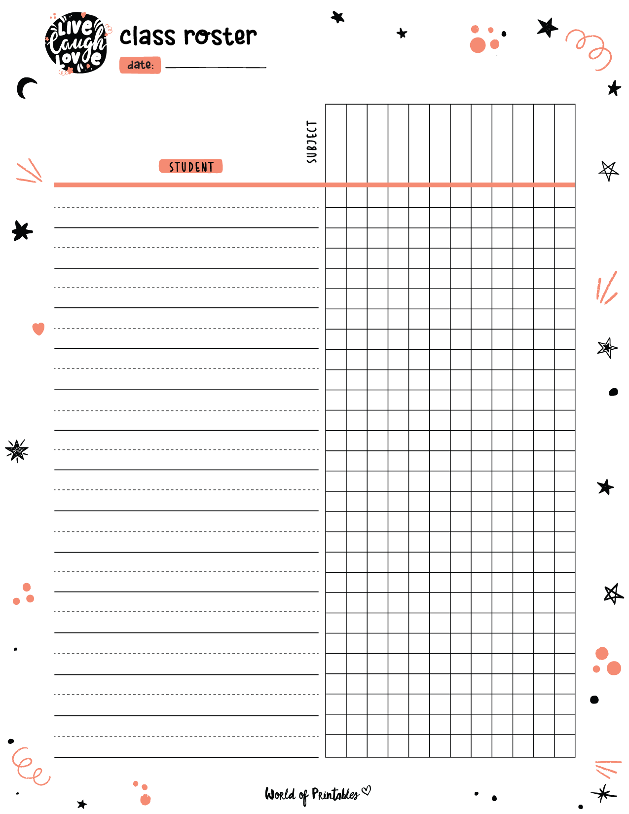 Class Roster Templates World Of Printables