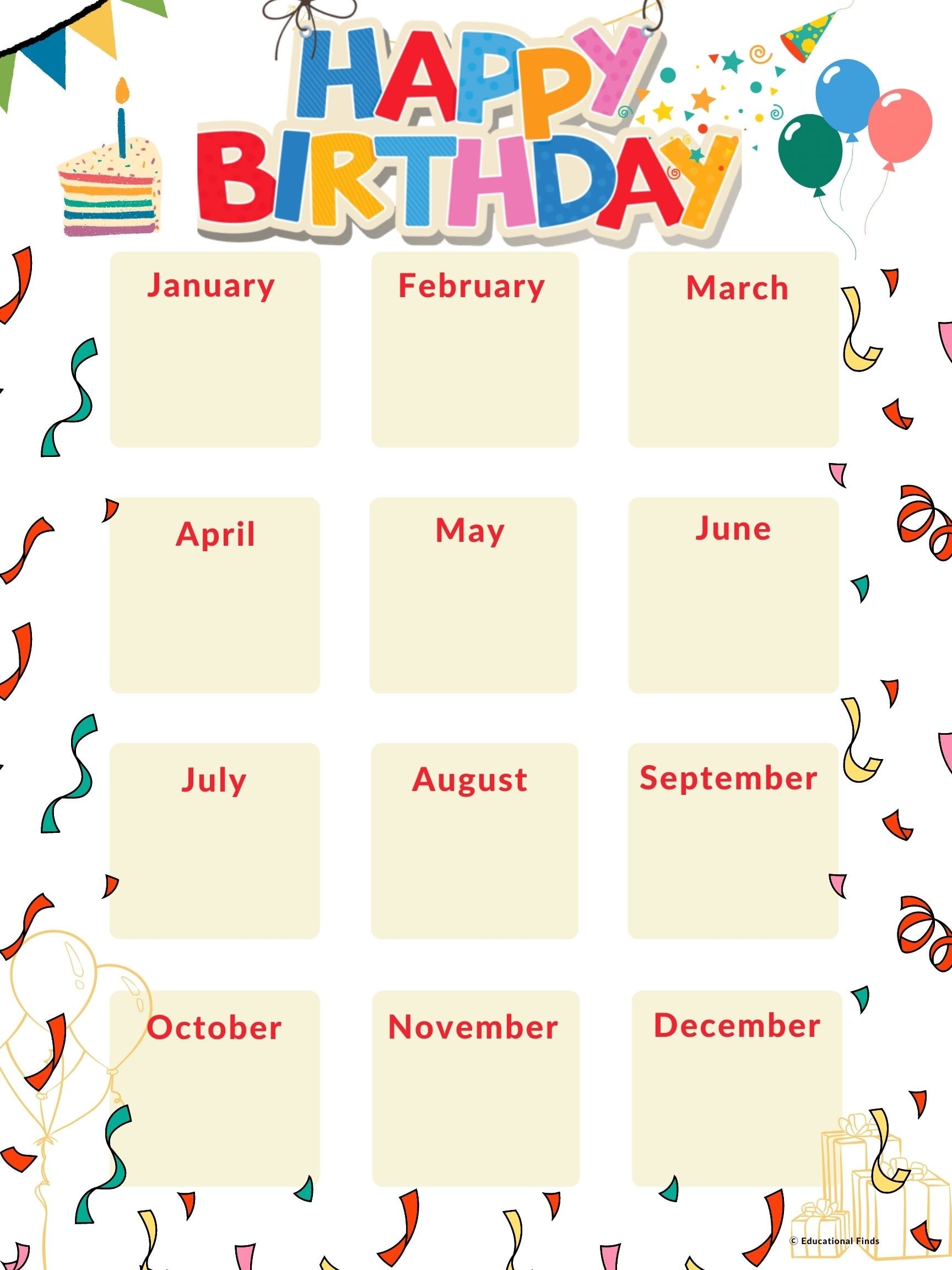 Class Birthday Chart Printable