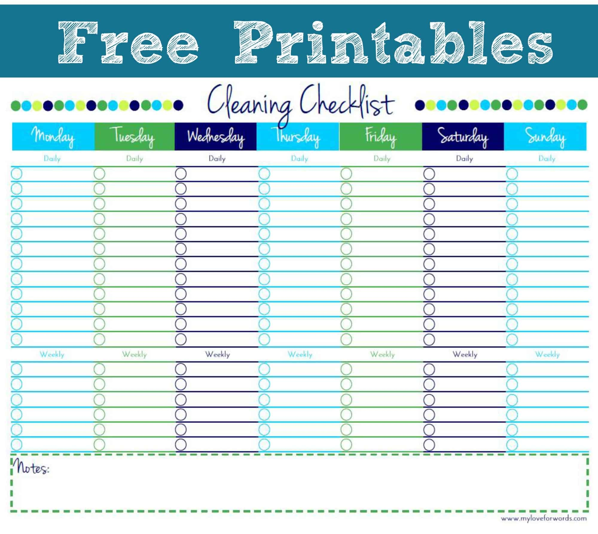 Cleaning Checklist Free Printable 