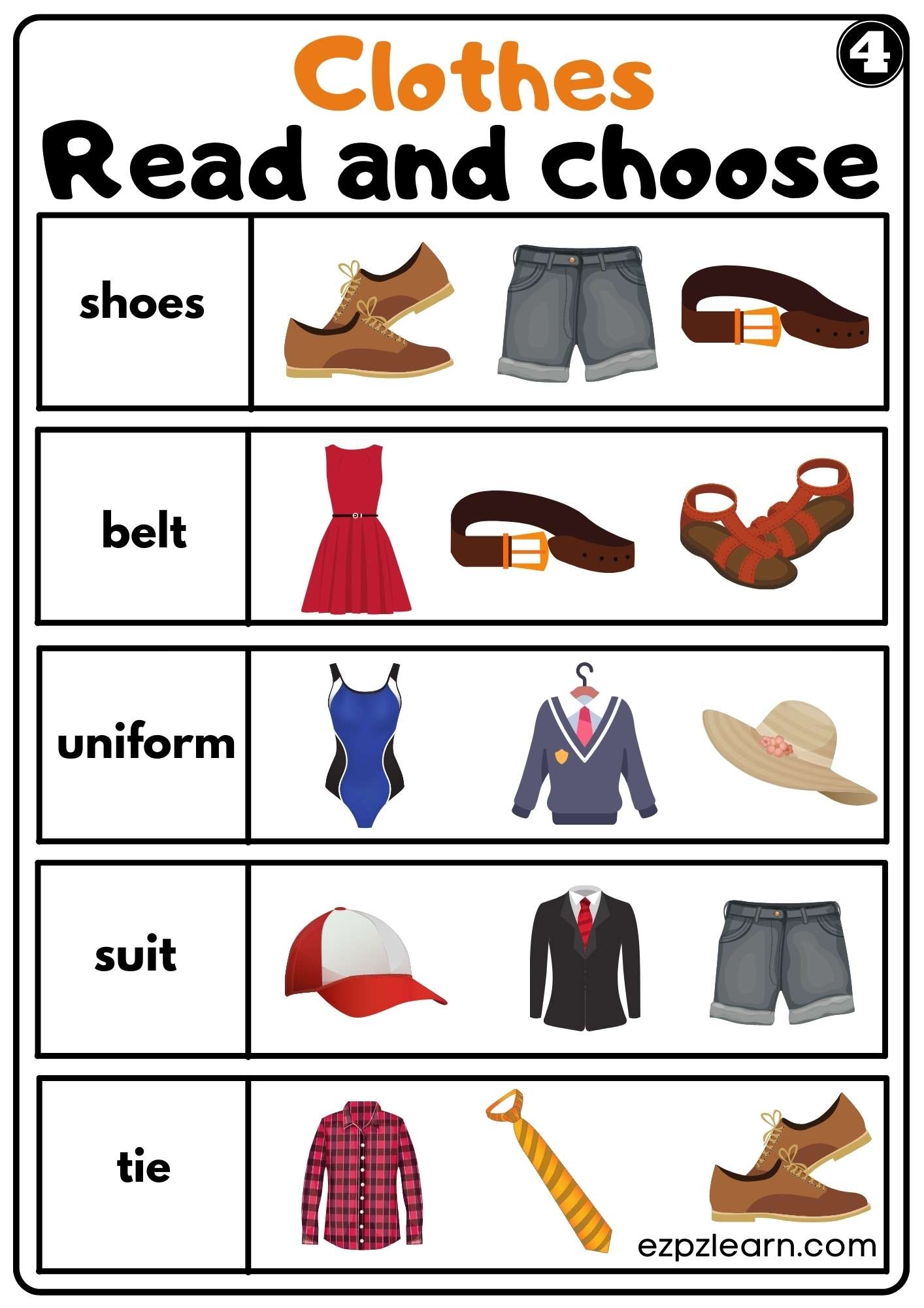 Clothes Read And Choose Worksheet For Kindergarten K5 And ESL Set 4 Ezpzlearn