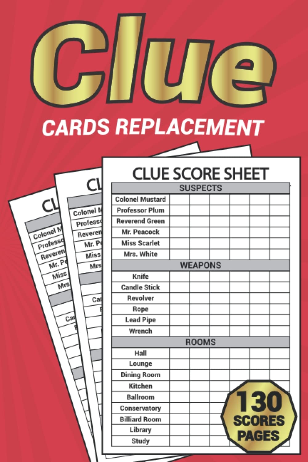 Clue Cards Replacement Score Sheets Refills For Clue Board Game Detective Answer Pads Scorebook With 130 Pages Extra Small Size 6x9 Inches Book 