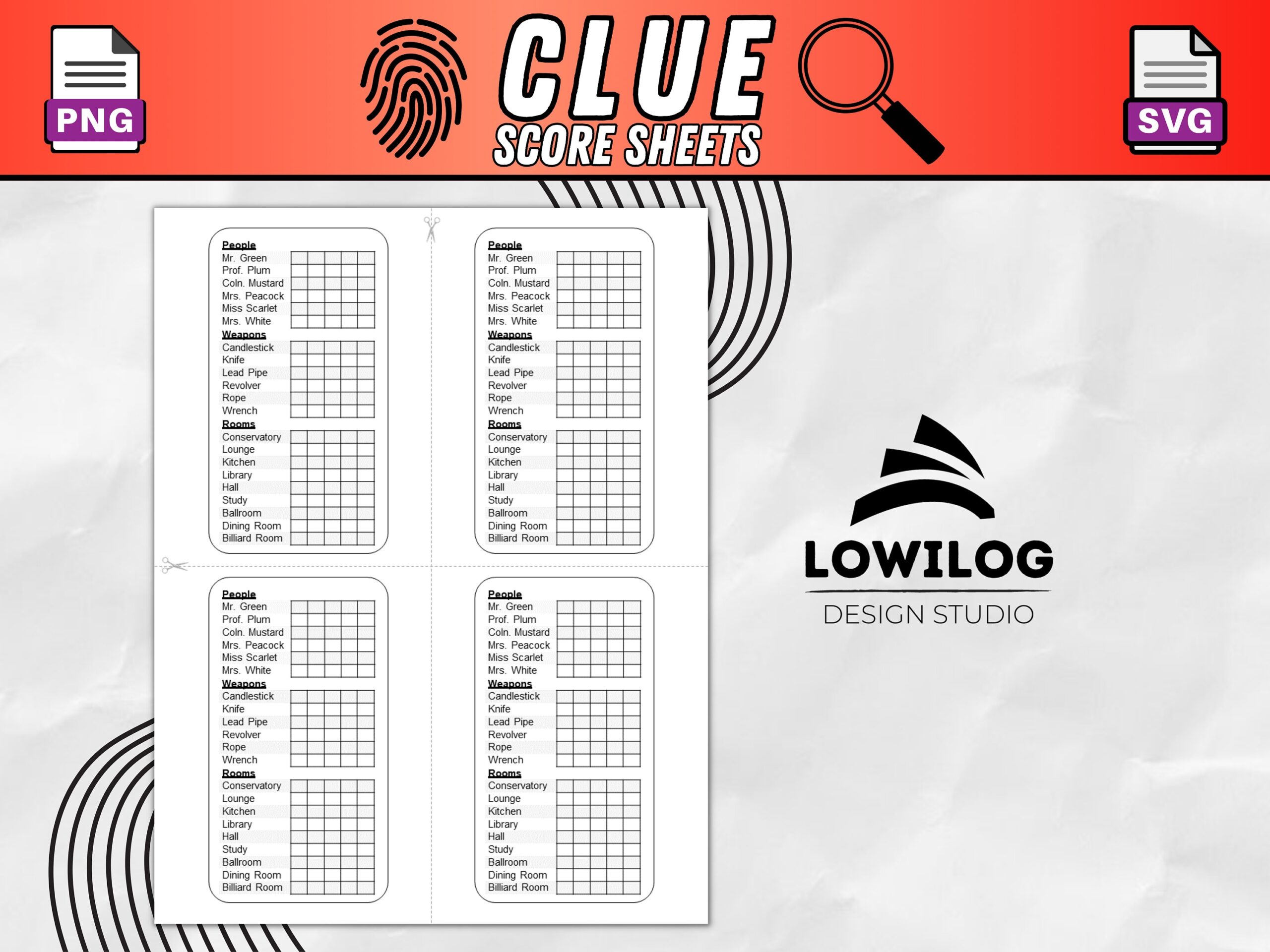 Clue Score Card Clue Scoresheet Clue Detective Score Cards 