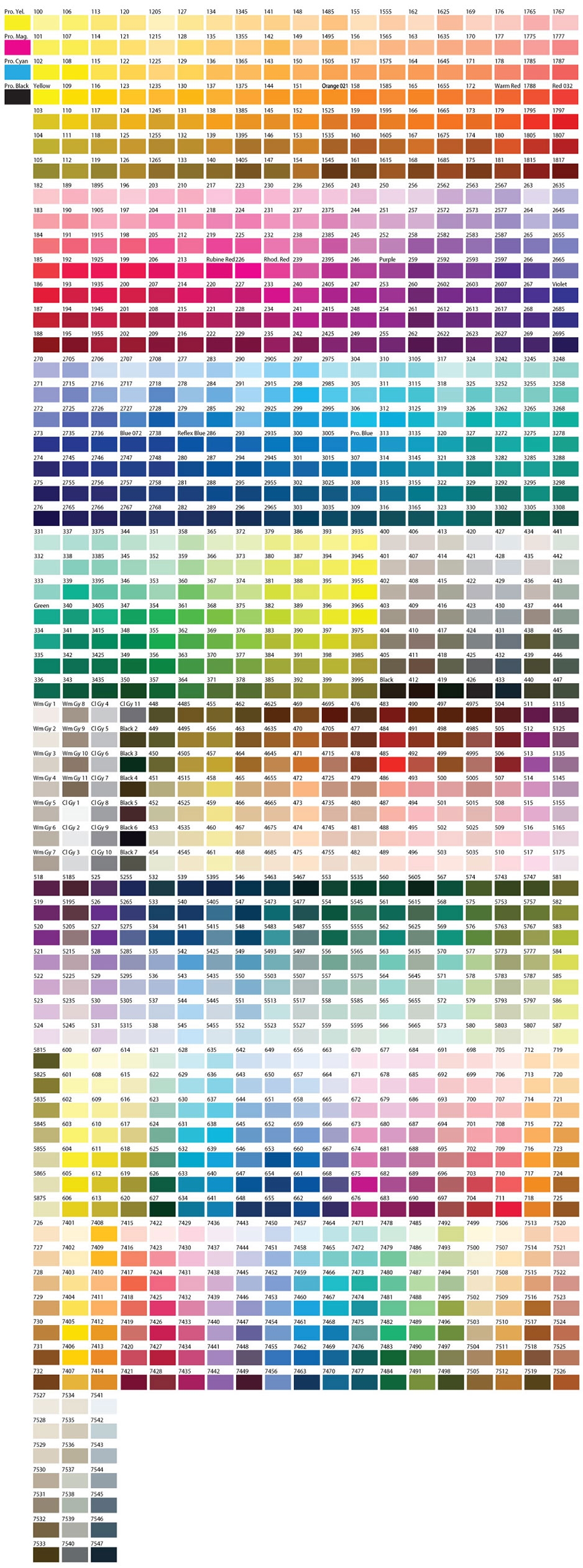 Pantone Color Chart Printable
