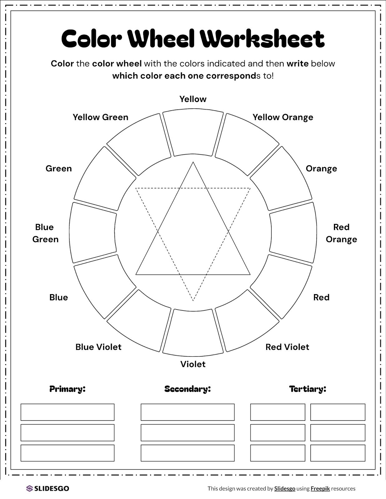 Color Wheel Worksheet Template Color Wheel Worksheet Template