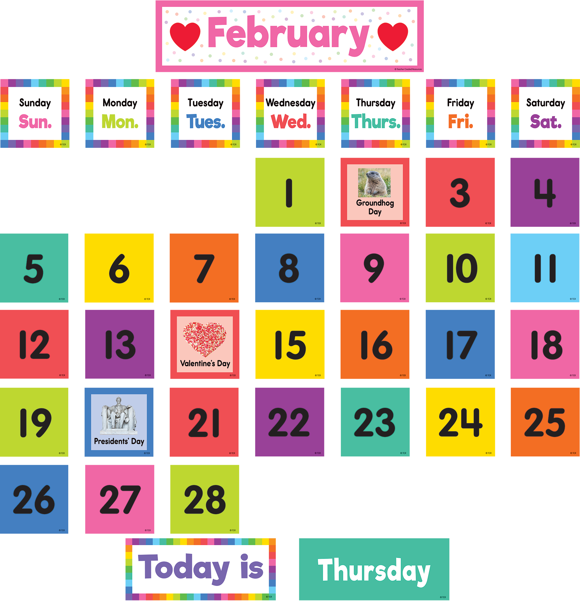 Colorful Calendar Pocket Chart Cards TCR8345 Teacher Created Resources