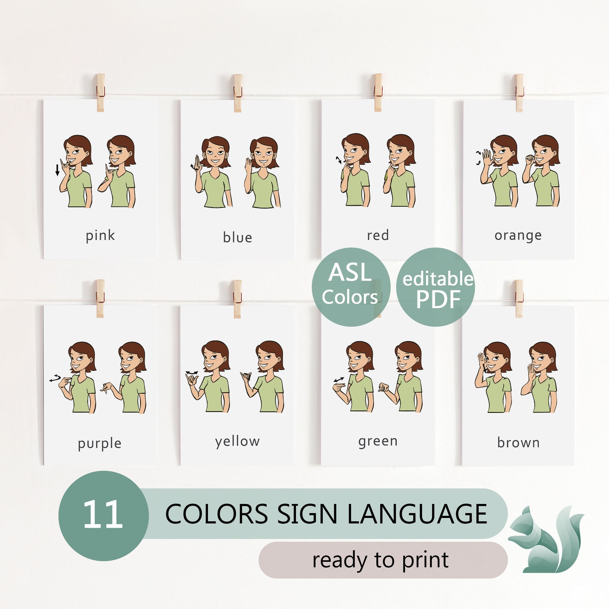Colors Flashcards In American Sign Language Educational ASL Colors Cards Montessori Materials And Toddler In ASL Learning Etsy