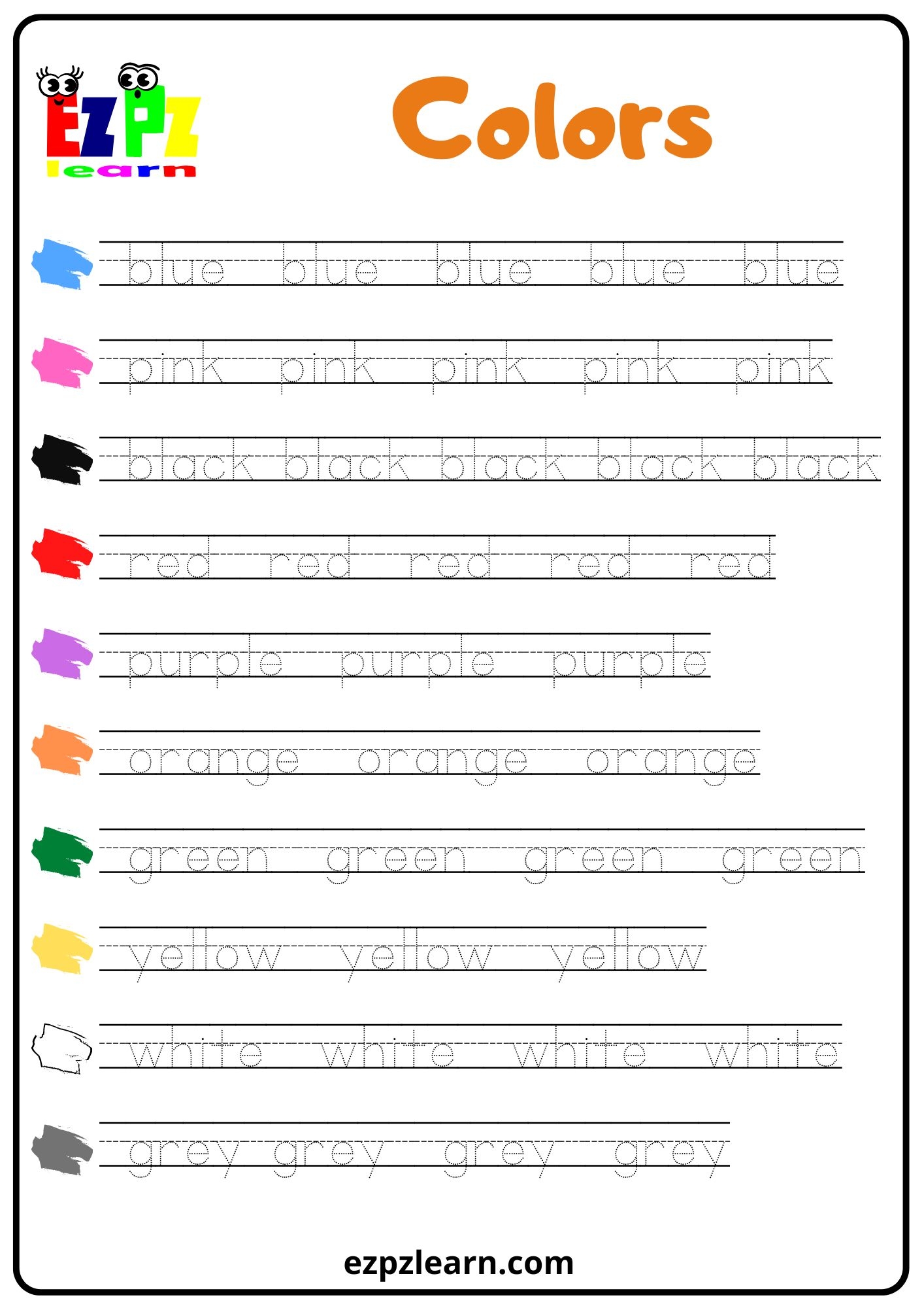 Colors Word Tracing Worksheet Ezpzlearn Colors Word Tracing Worksheet Ezpzlearn