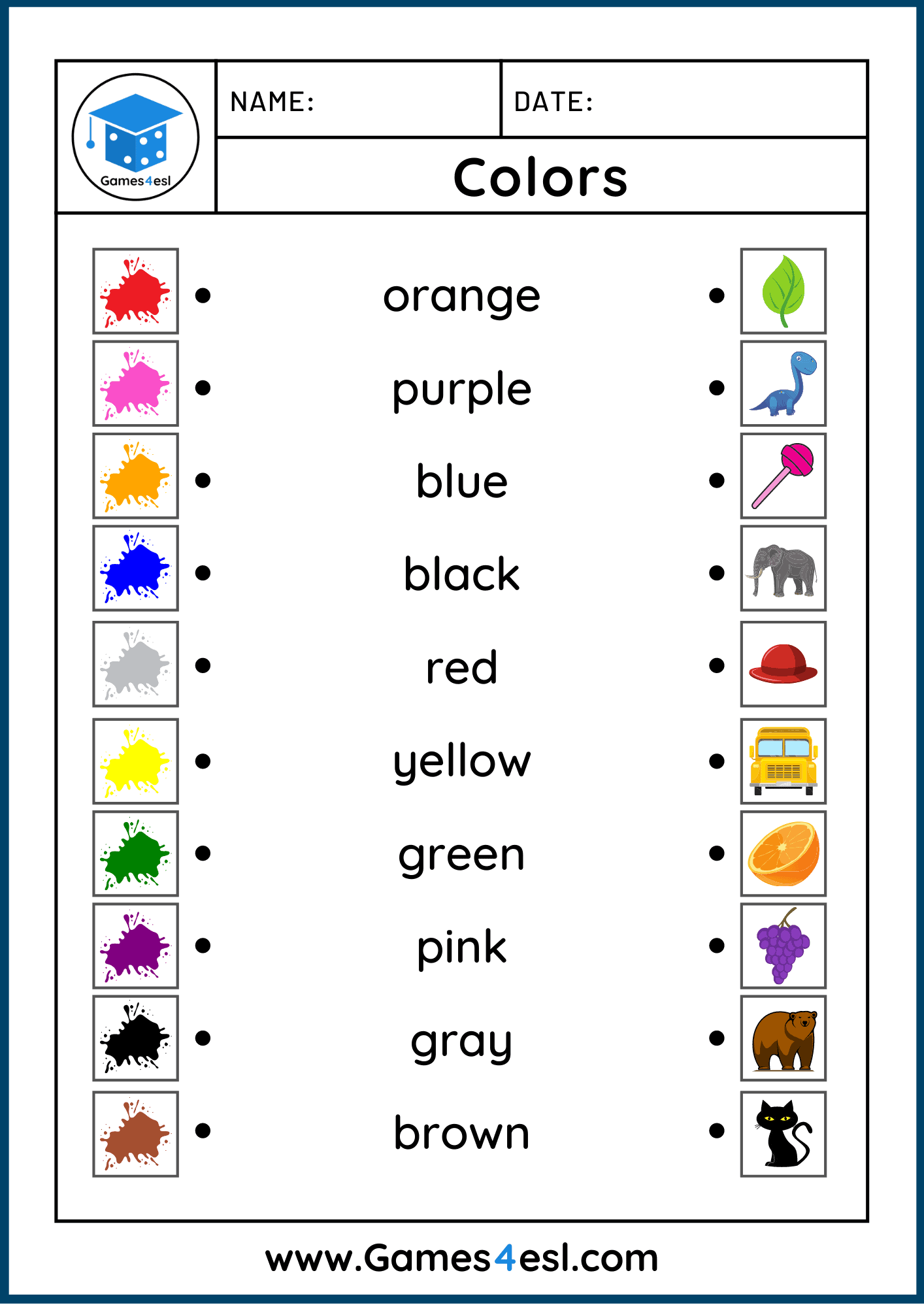Free Printable Color Worksheets For Kindergarten