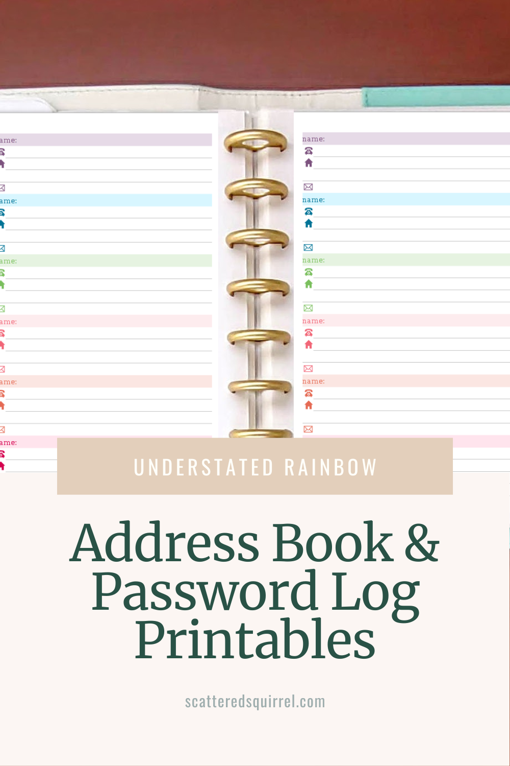 Colourful Address Book And Password Log Printables
