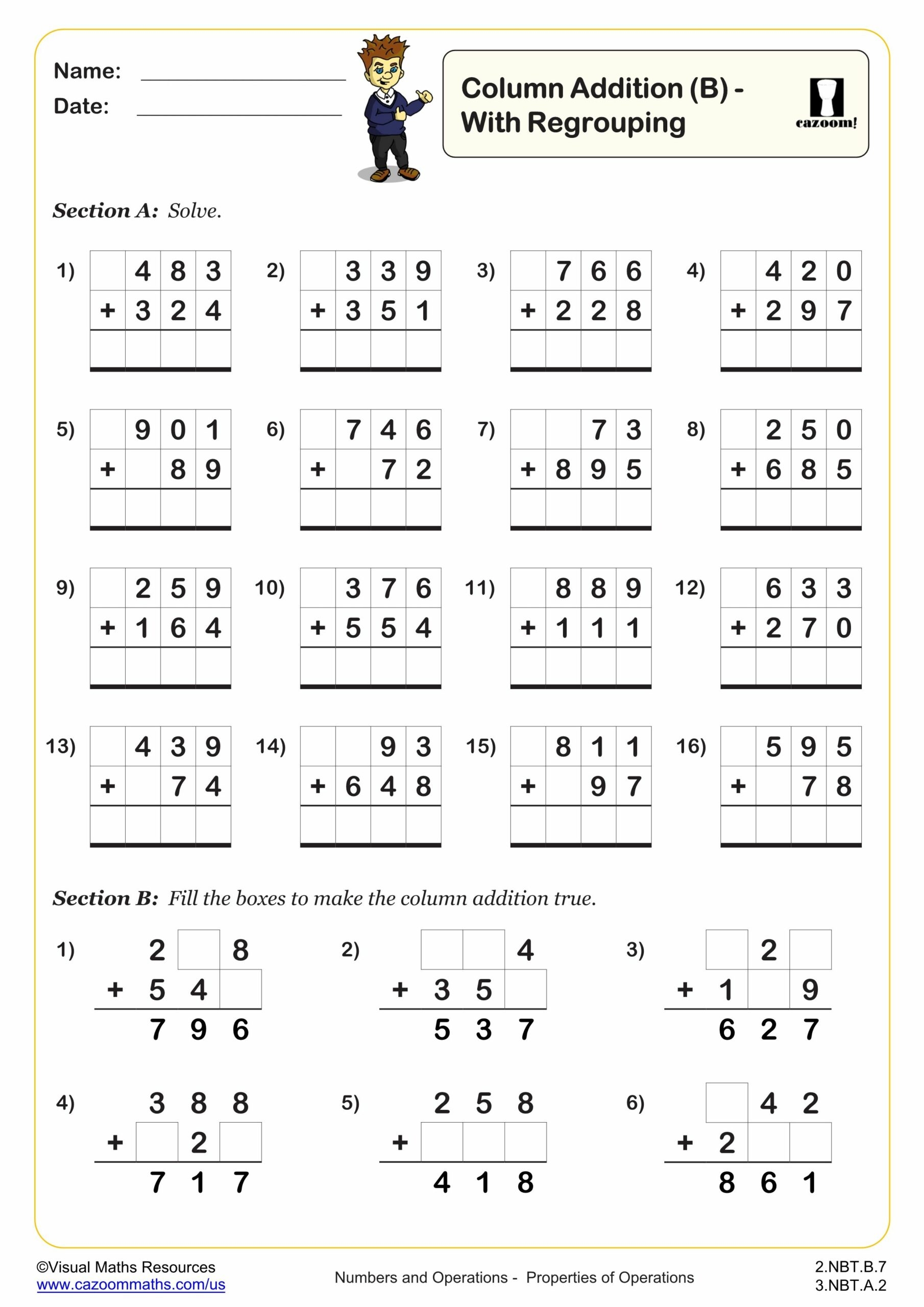 Column Addition B PDF Printable Addition Worksheets