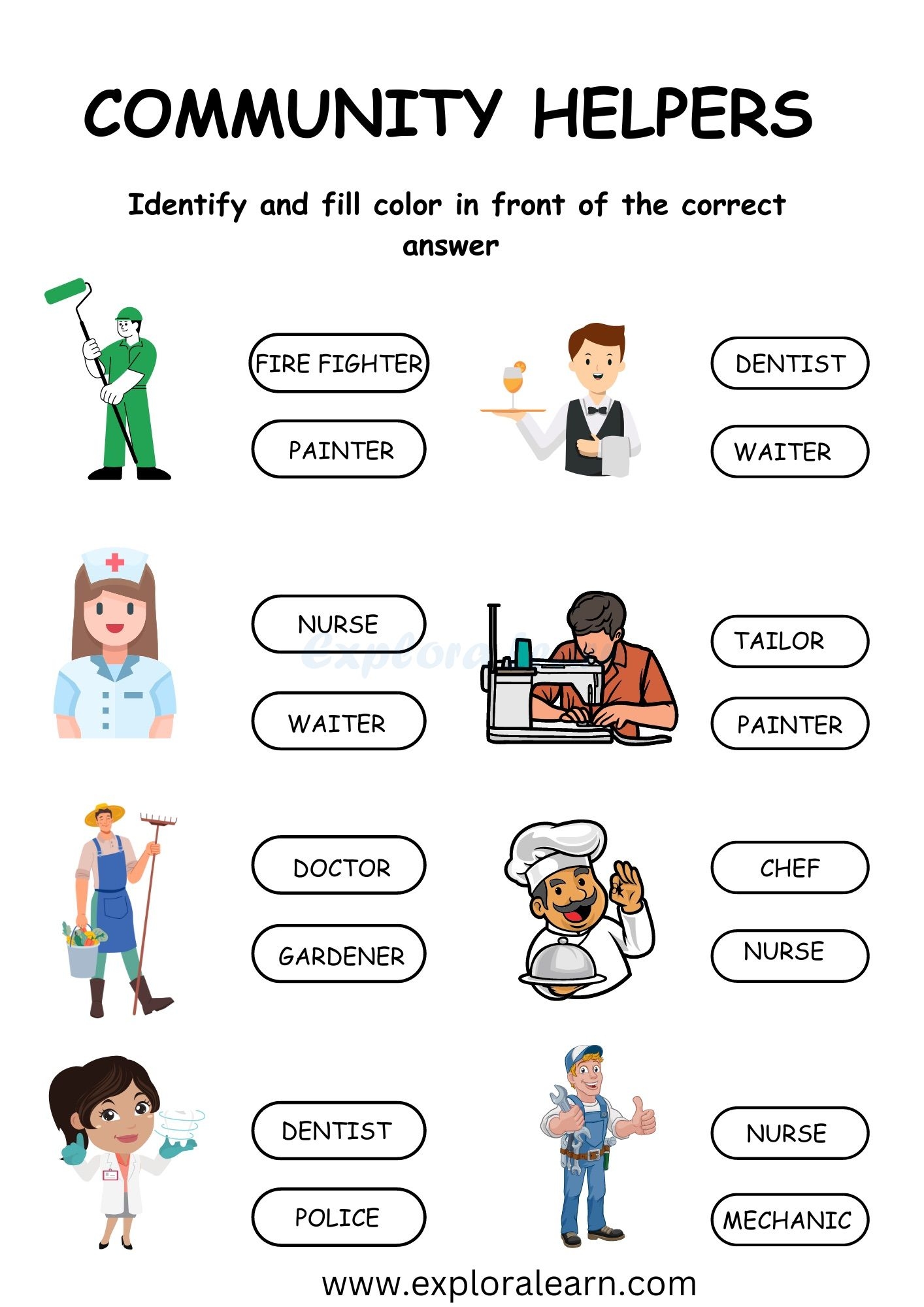 Community Helpers Printables Worksheets For Preschool And Kindergarten 2 To 6 Years Kids