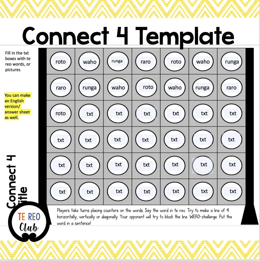 Connect 4 Template Te Reo Club