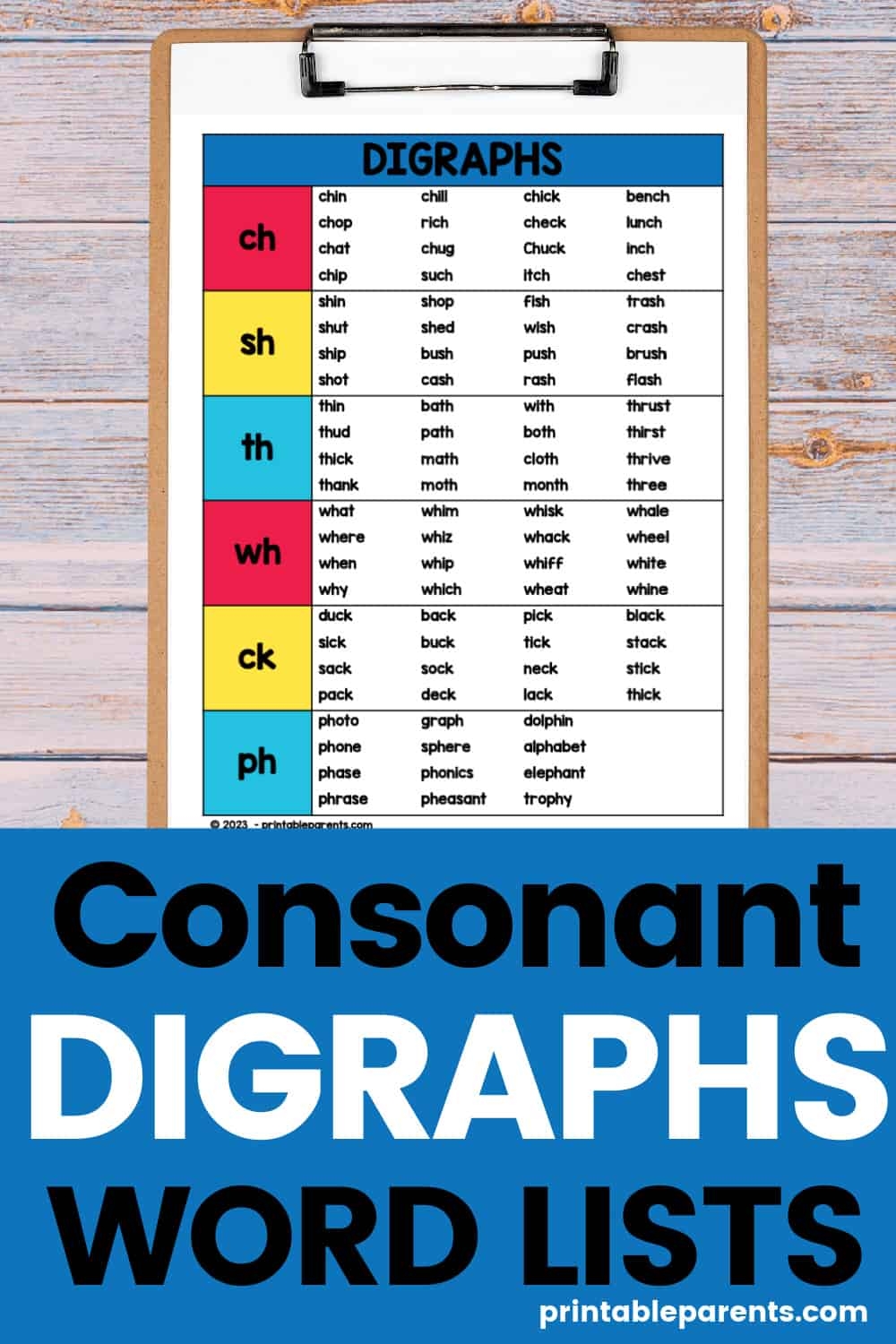 Digraphs Chart Printable