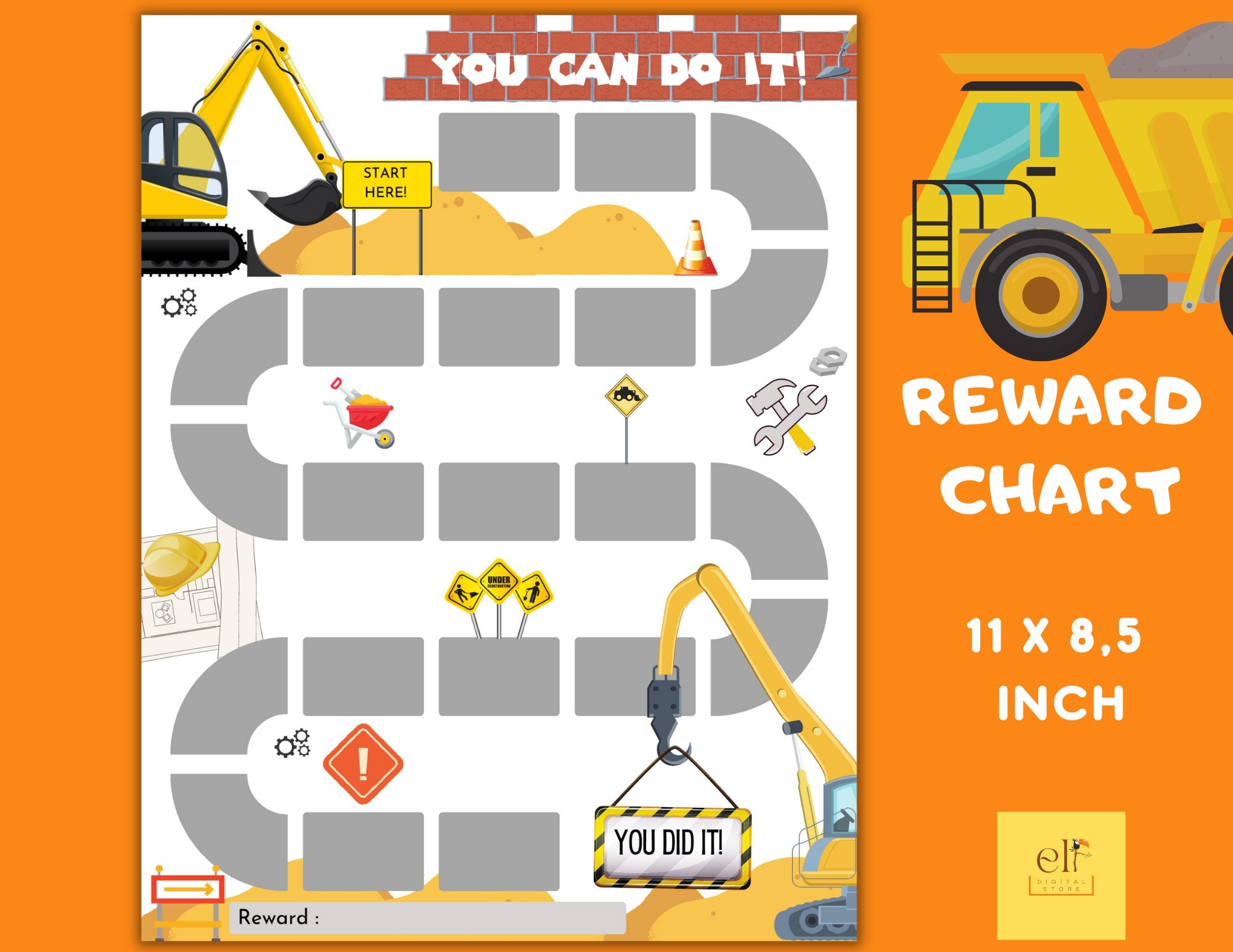 Construction Potty Training Chart Excavator Theme PDF Download Etsy