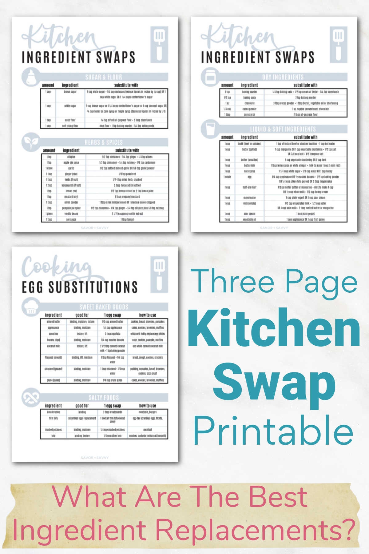 Cooking And Baking Ingredient Substitutions Printables Savor Savvy
