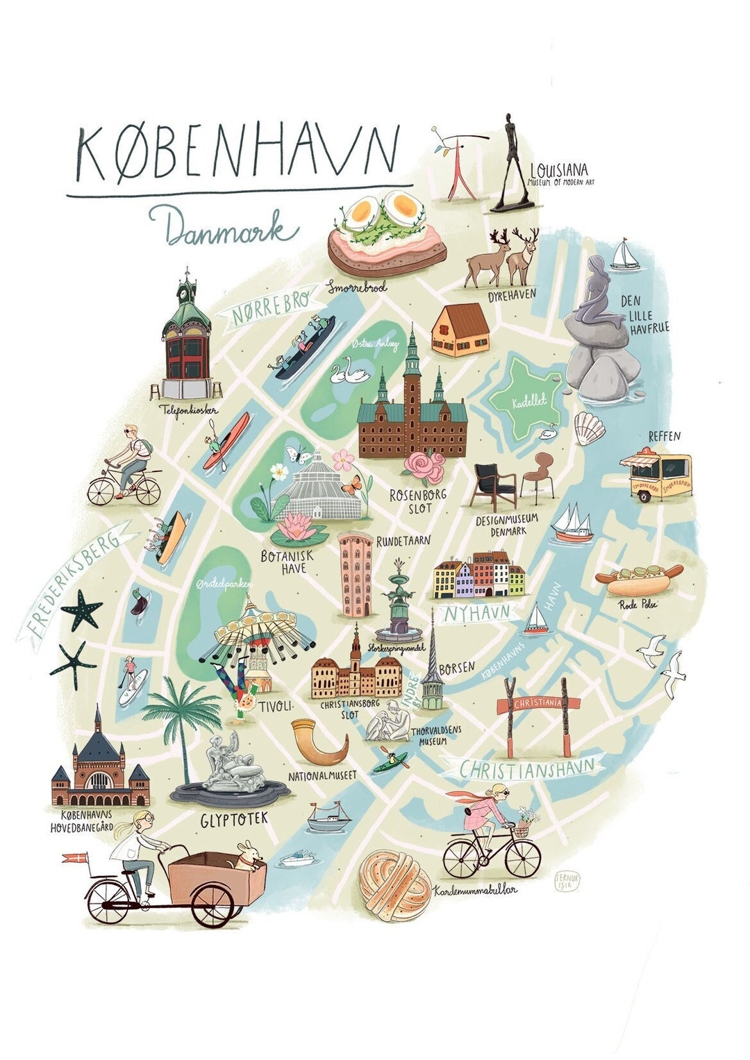 Copenhagen Illustrated Map Downloadable Art Print City Map Etsy