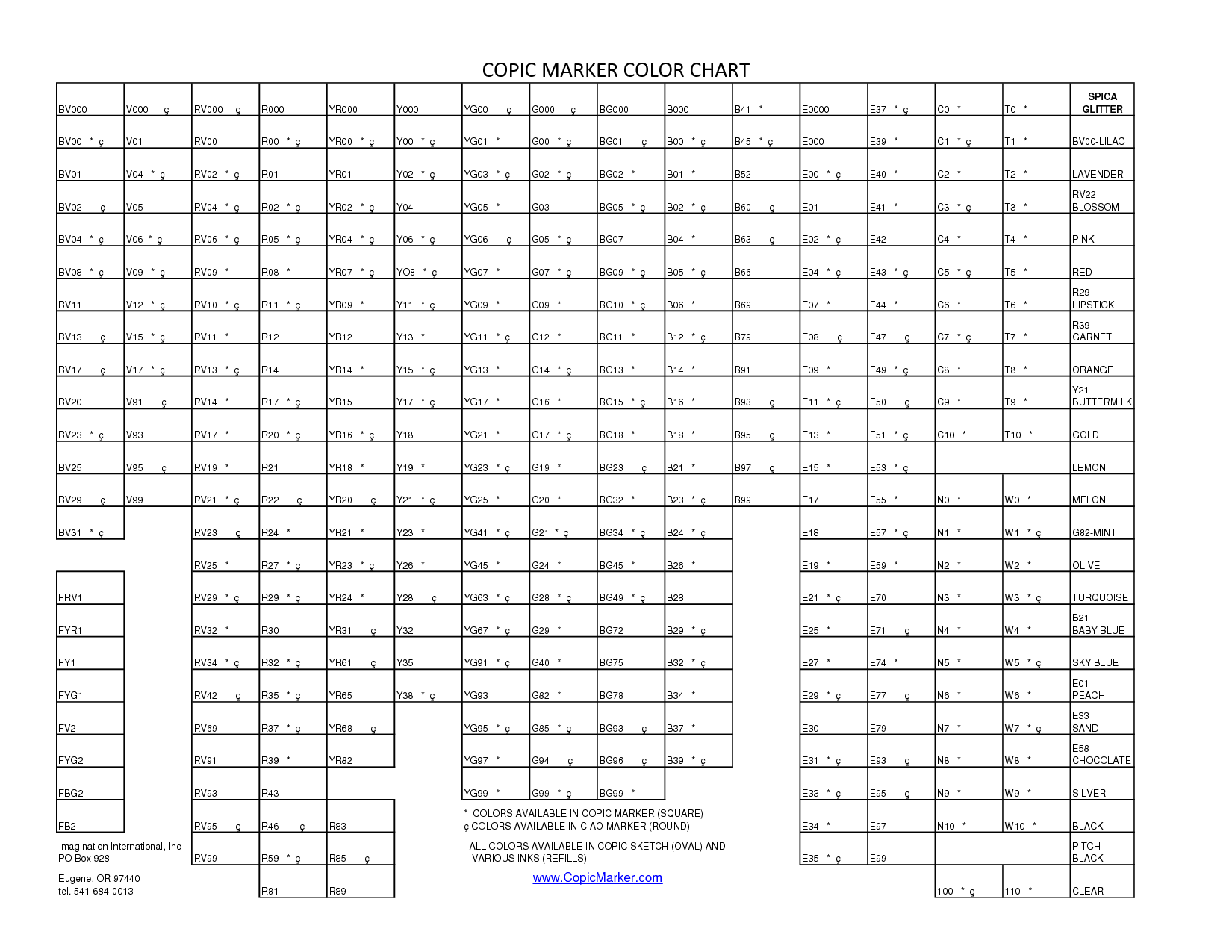 Copic Color Sheet 2025 Www alhudapk