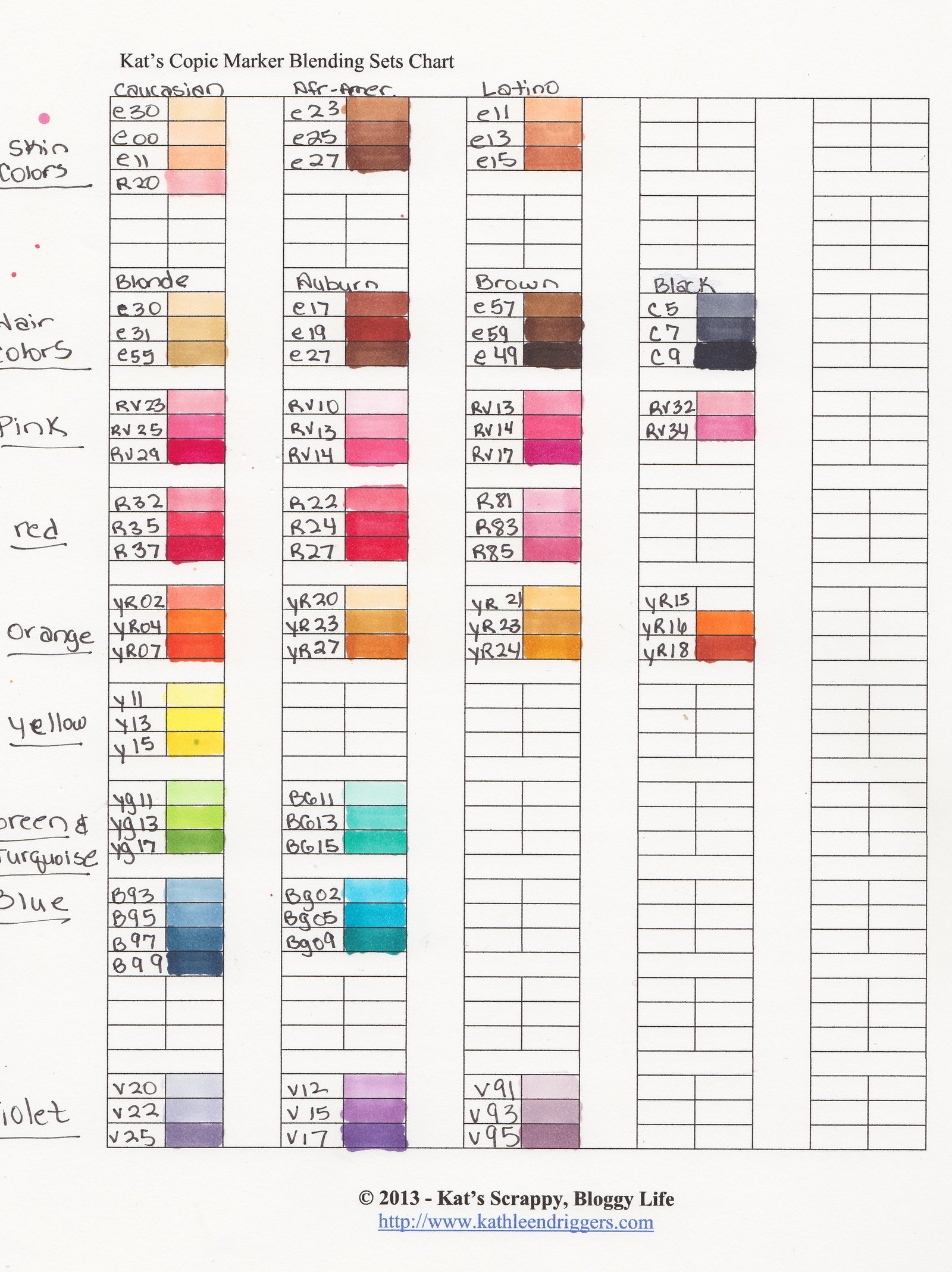 Copic Printable Color Chart