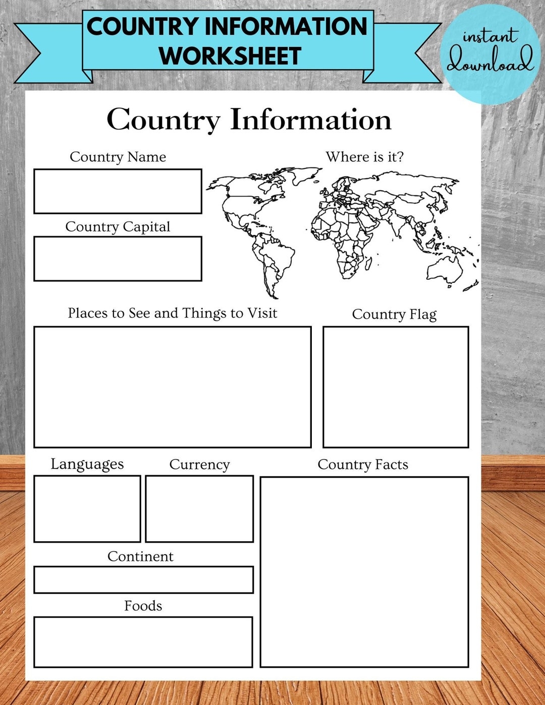 Country Worksheet Information Research Kids History Homeschool Project Country Facts Country Report Template Social Studies Geography Etsy
