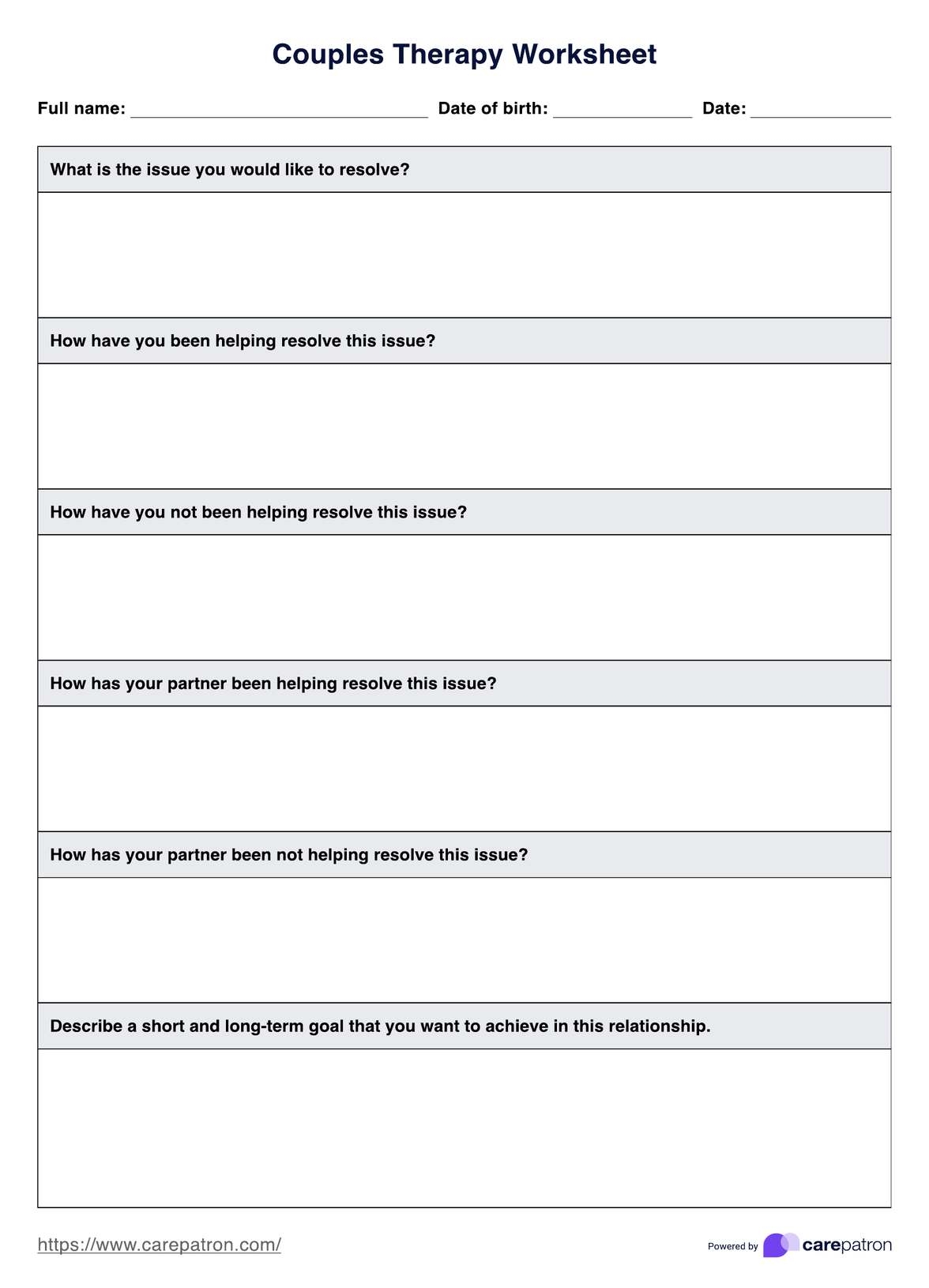 Printable Relationship Worksheets For Couples