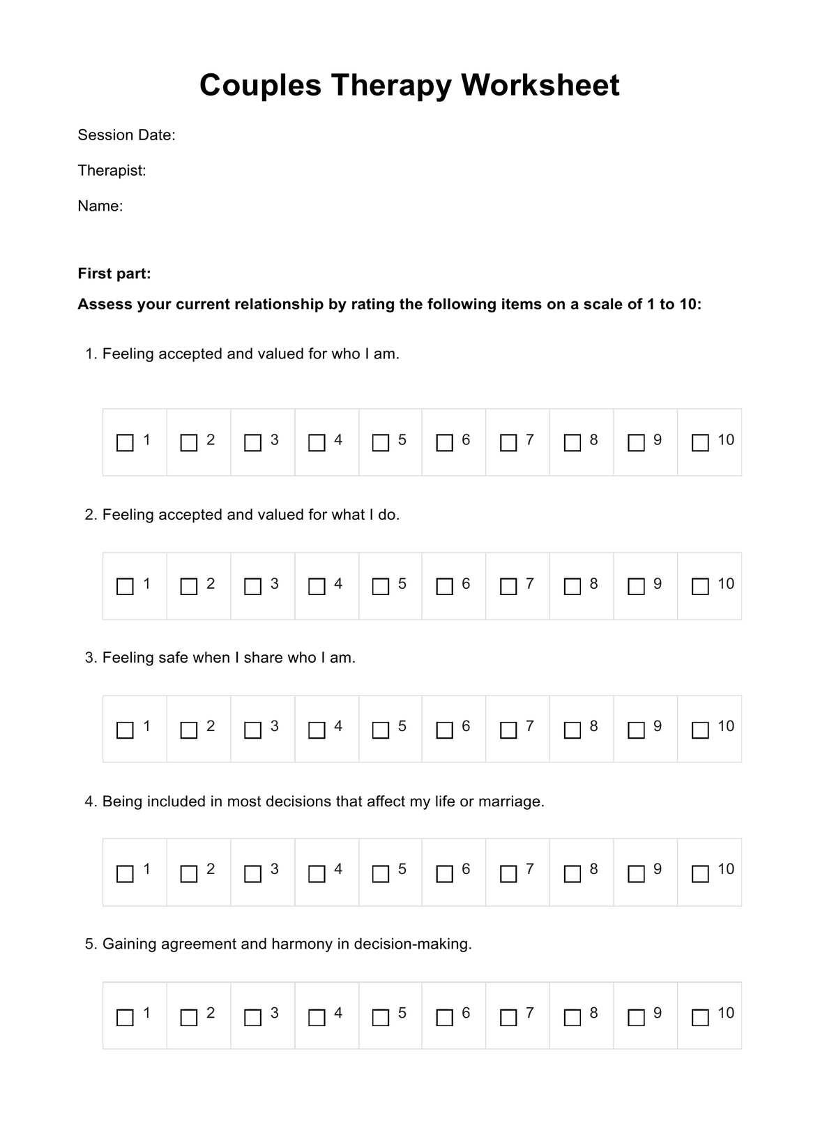 Couples Therapy Worksheets