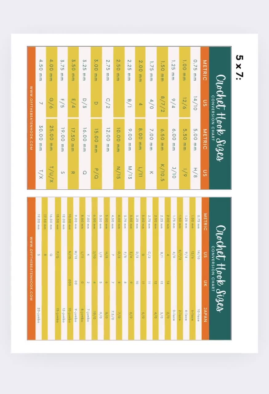 Printable Crochet Hook Conversion Chart