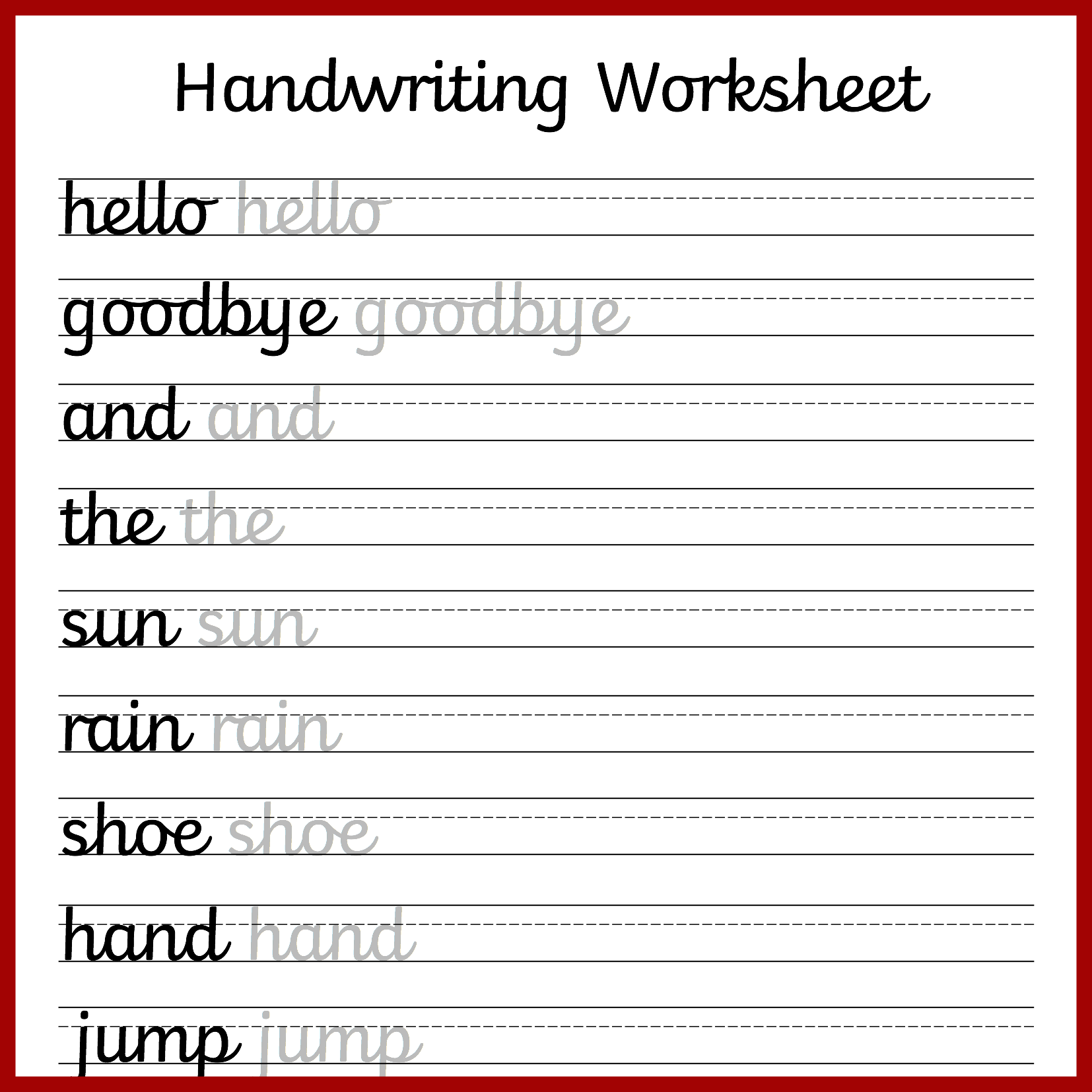 Cursive Handwriting Practice Sheets Printable