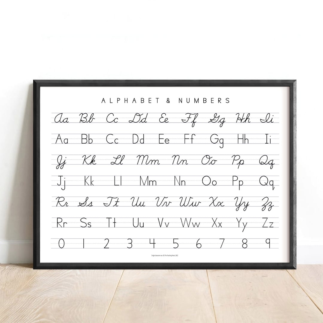 Cursive Manuscript Print Handwriting Chart Landscape Horizontal Alphabet Poster Minimalist Homeschool Resources PDF JPEG Kids D cor Etsy