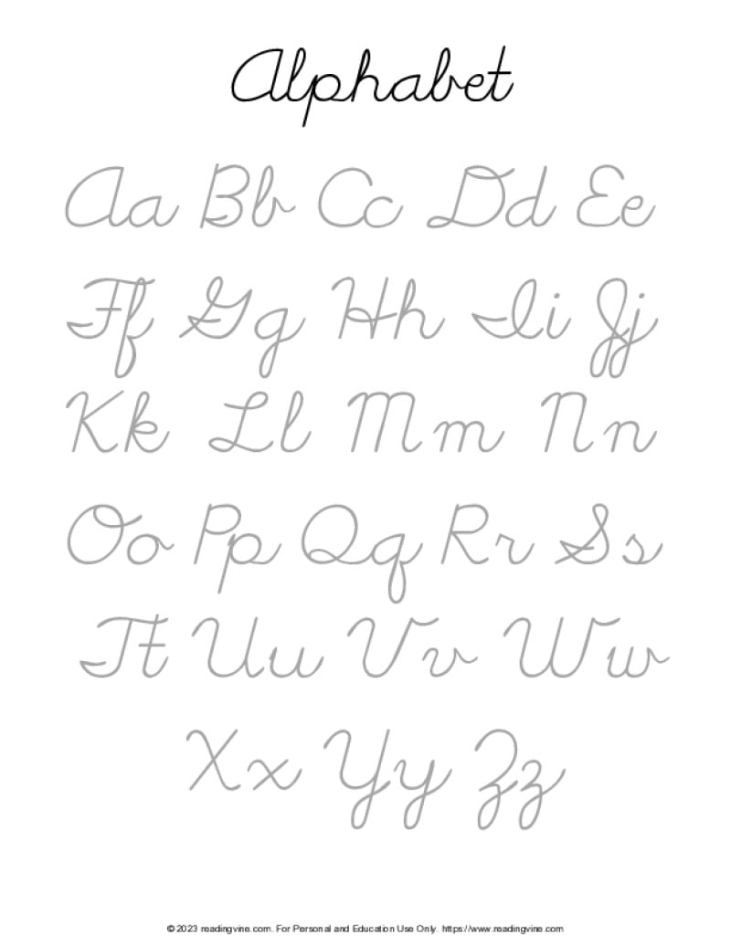 Cursive Letters A-Z Chart Printable
