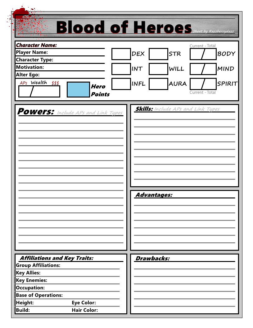Custom Blood Of Heroes RPG Character Sheets And Initiative Tracker By Razzdazz