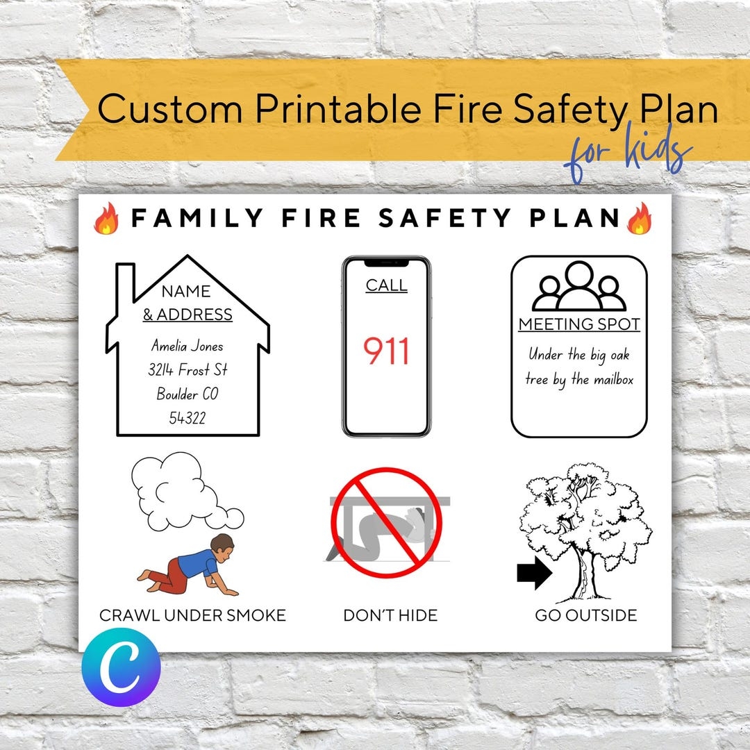 Custom Fire Safety Plan Printable For Kids Family Fire Evacuation Plan Family Emergency Editable Toddler Home Fire Safety Preparation Etsy
