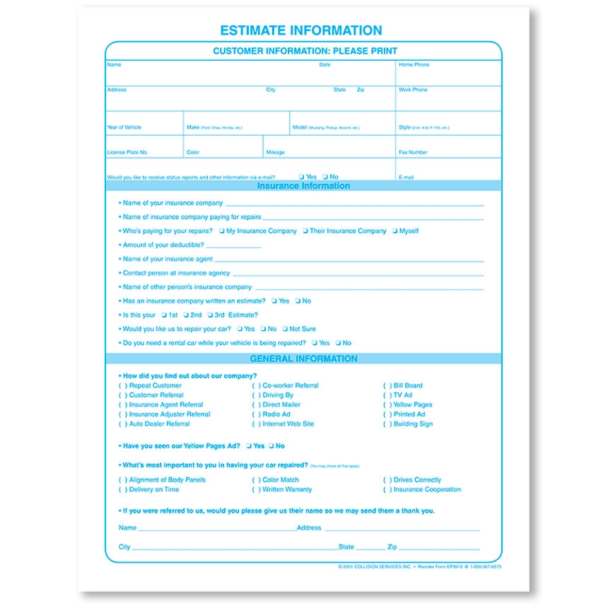 Customer Information Sheets Vertical Expanded Auto Supply