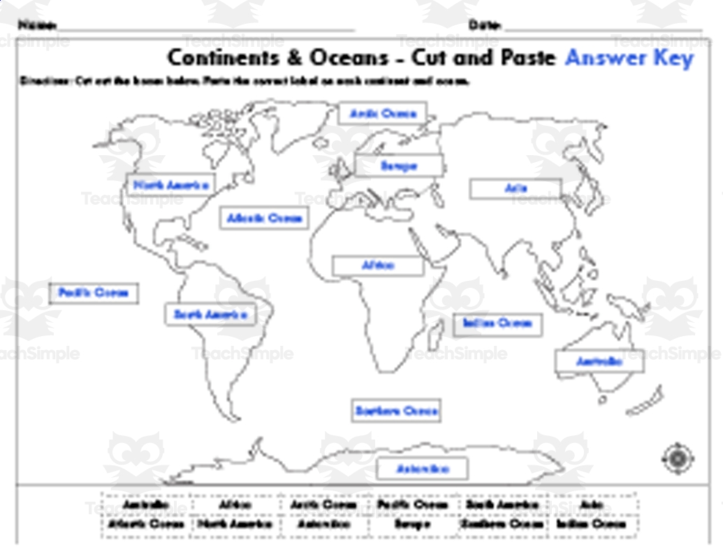 Printable Continents And Oceans Map