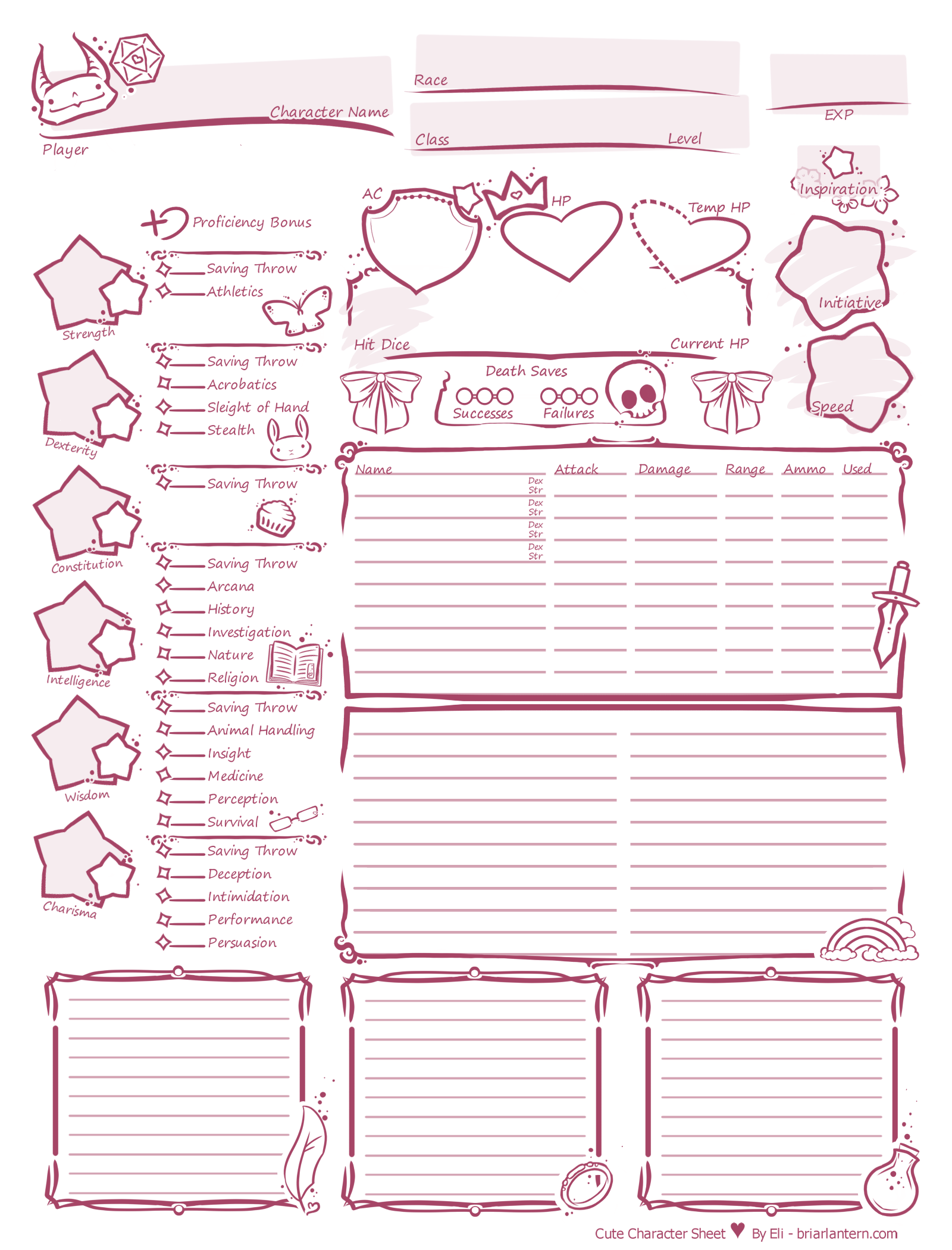 Cute Character Sheet 5th Edition 