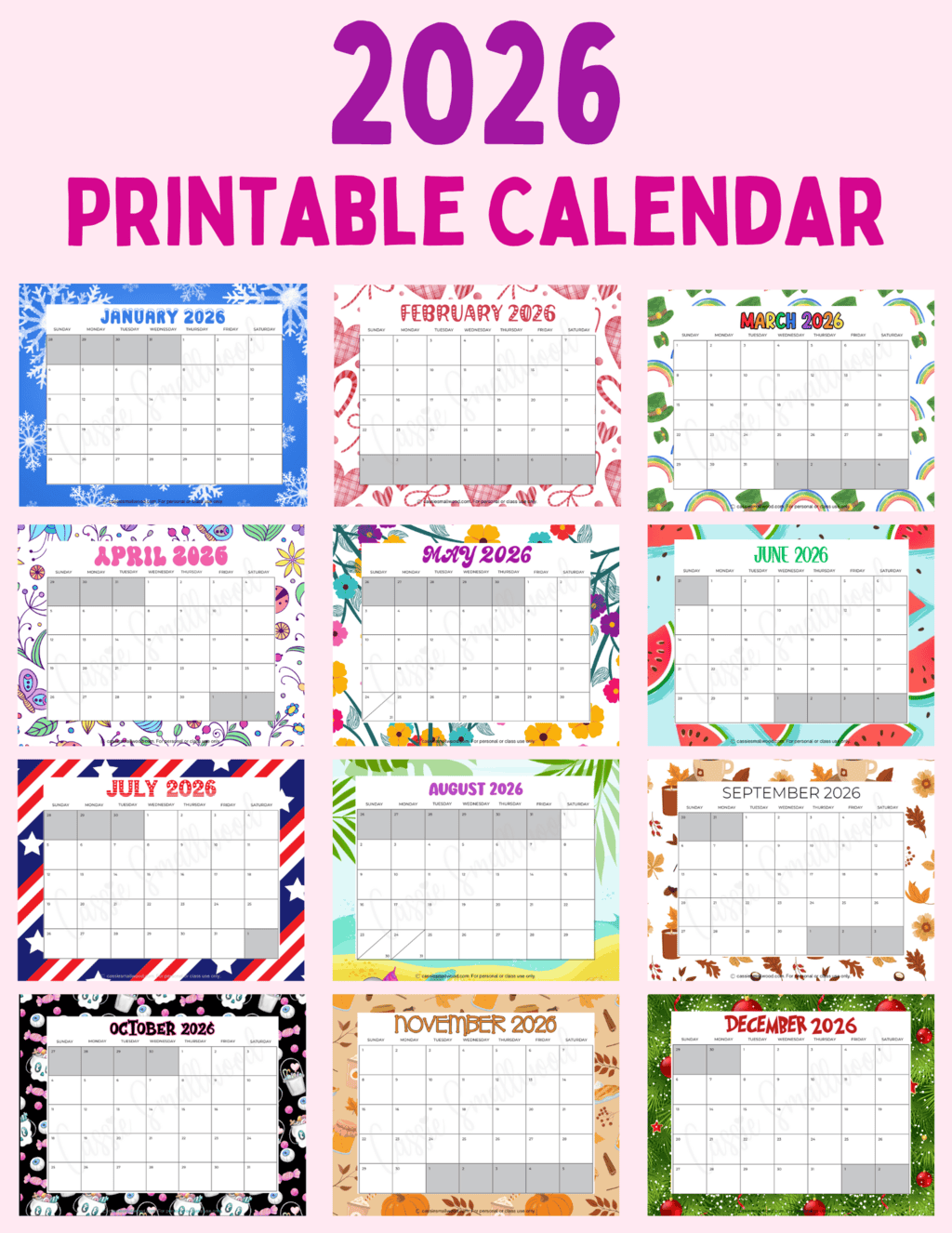Free Printable 2026 Calendar Templates