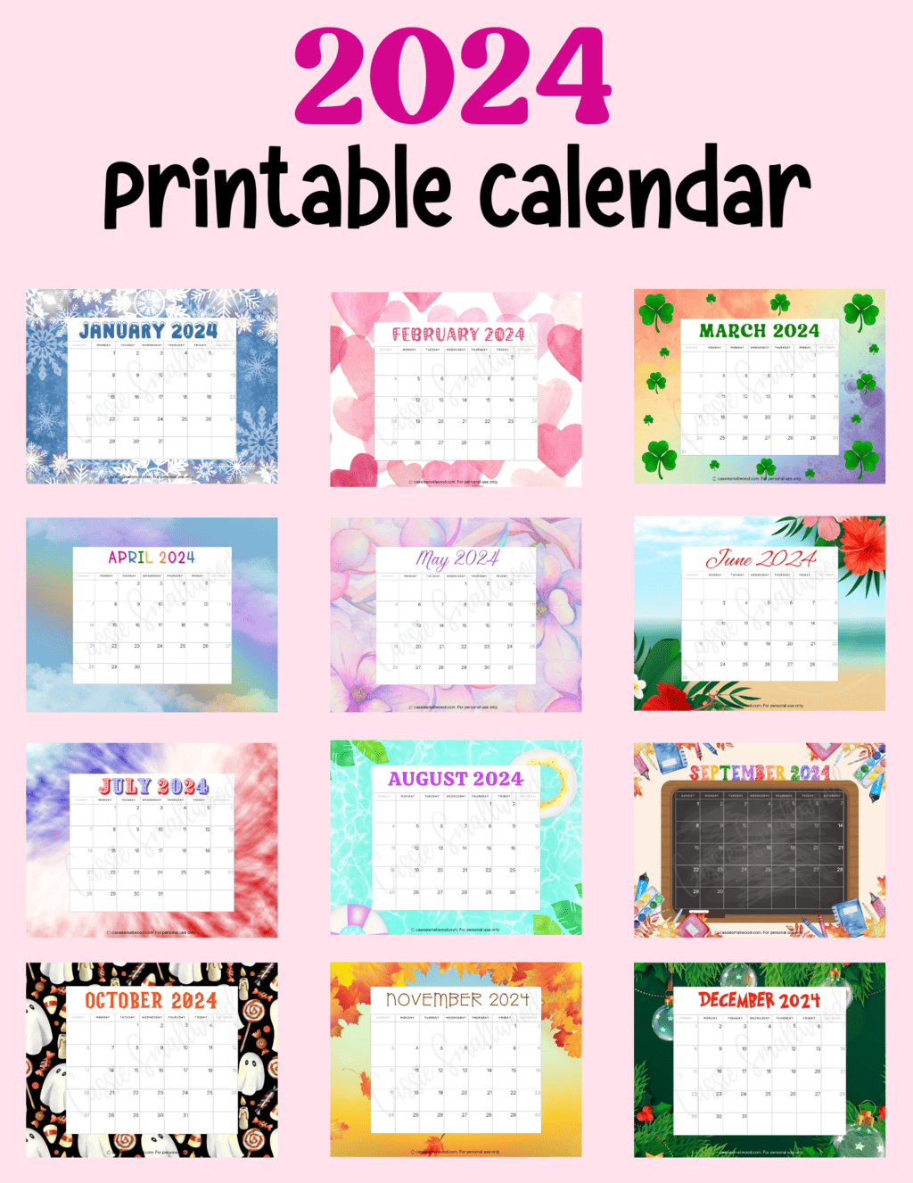 Cute Free Printable Monthly Calendar 2024 Cassie Smallwood