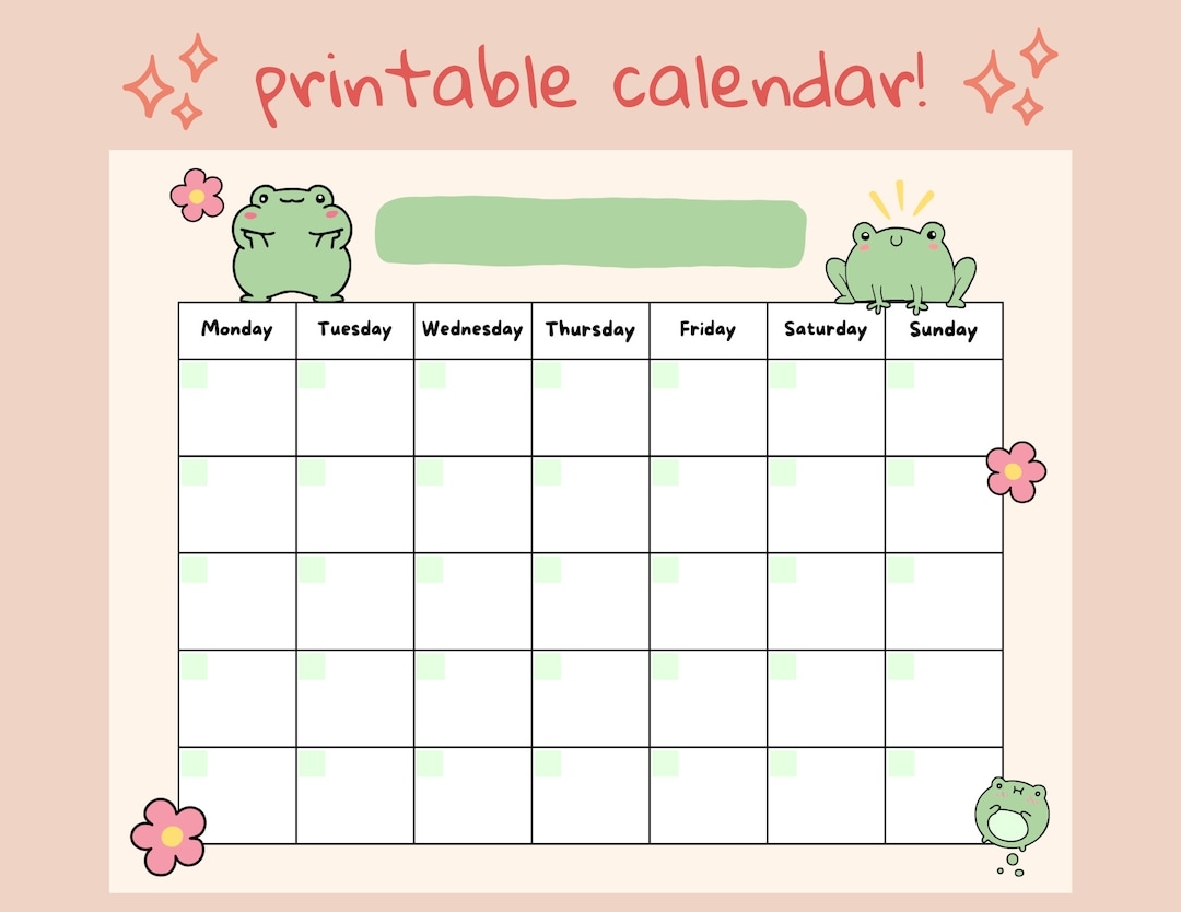 Cute Frog Open Printable Calendar Digital Download Calendar Instant Download Etsy Norway