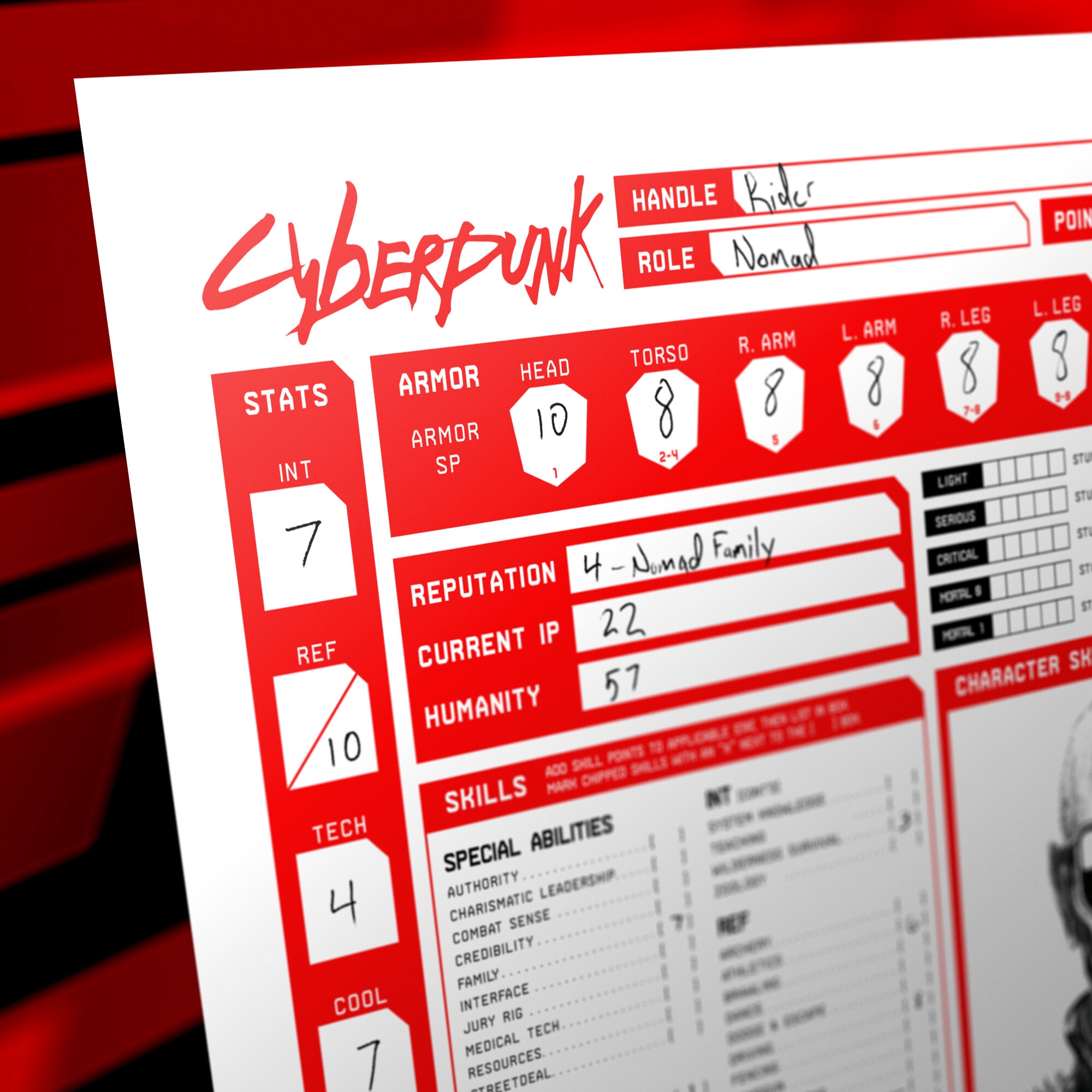 Cyberpunk Character Sheet Valency Graphics