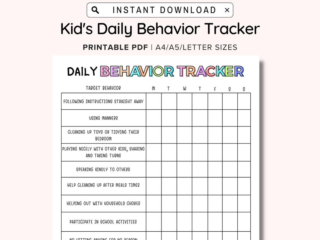 Daily Behavior Chart For Kids Printable Good Behavior Tracking Children Behavior Chart Home Classroom Kid s Chore Checklist A4 A5 PDF Etsy Ireland
