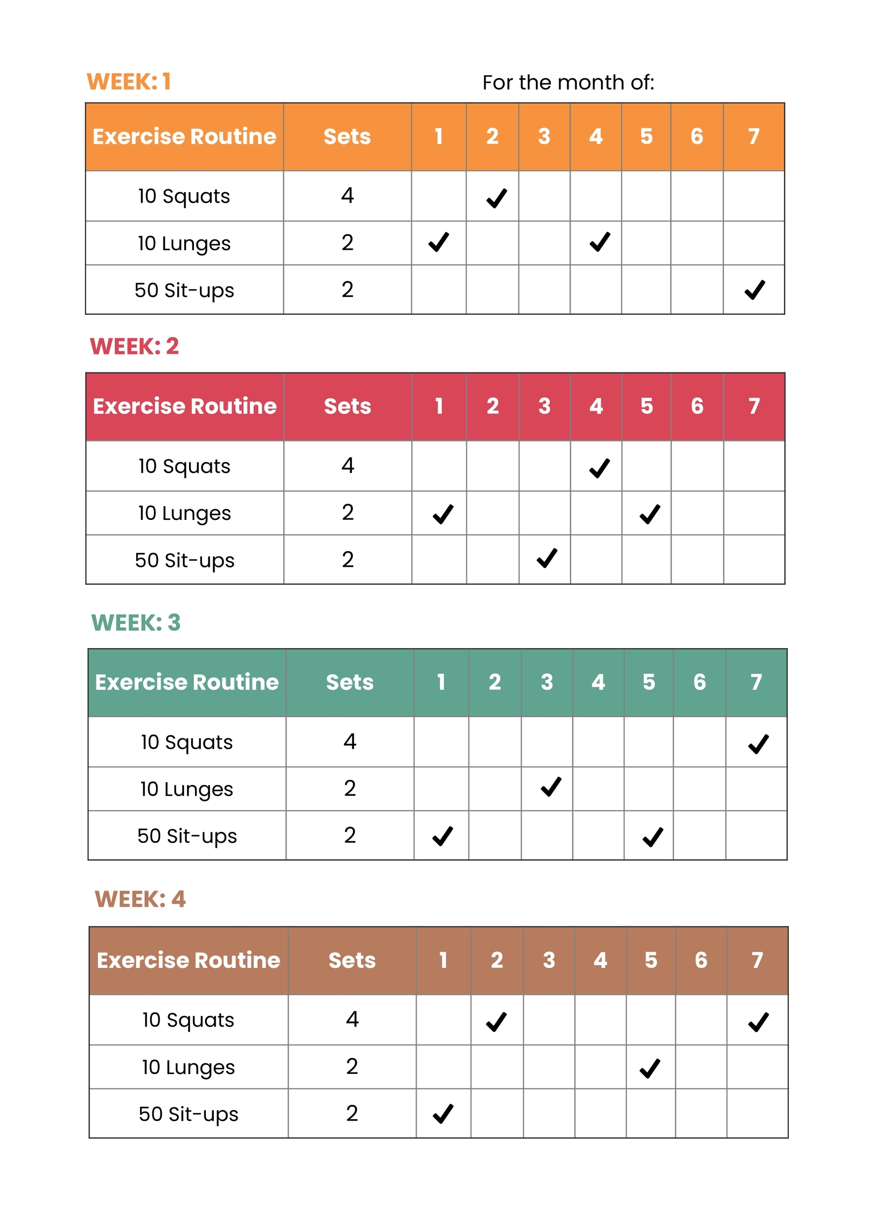 Daily Exercise And Habit Tracker Color Chart In Illustrator PDF 