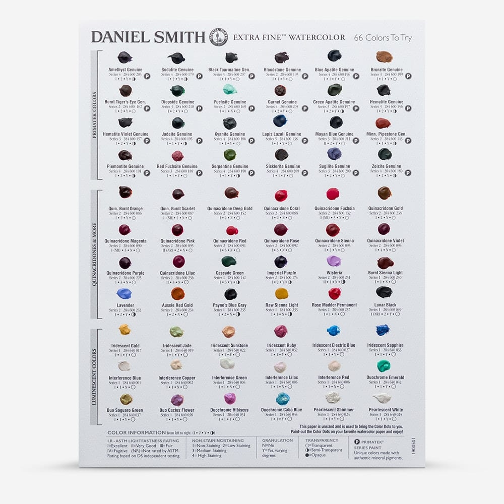 Daniel Smith 66 Dot Hand Painted Watercolor Paint Chart Jackson s Art
