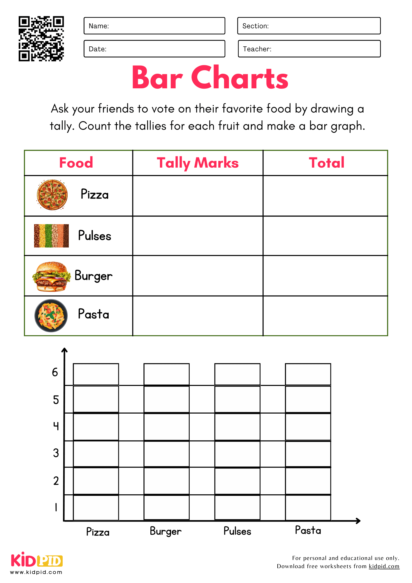 Data Collection Bar Chart Worksheets For Grade 1 Kidpid