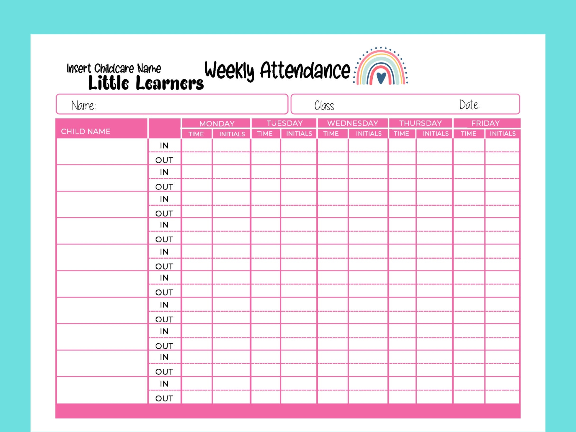 Daycare Attendance Logs Sign In And Out Log For Your Home Daycare Fillable PDF Template Instant Download Printable Daycare Enrollment Etsy