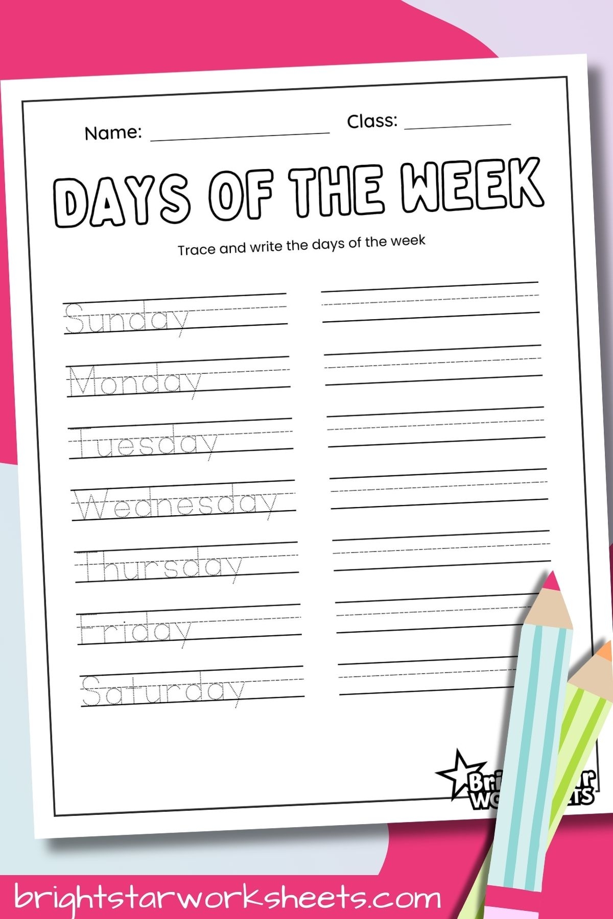 Days Of The Week Tracing Worksheet Free Printable Bright Star Worksheets Days Of The Week Tracing Worksheet Free Printable Bright Star Worksheets