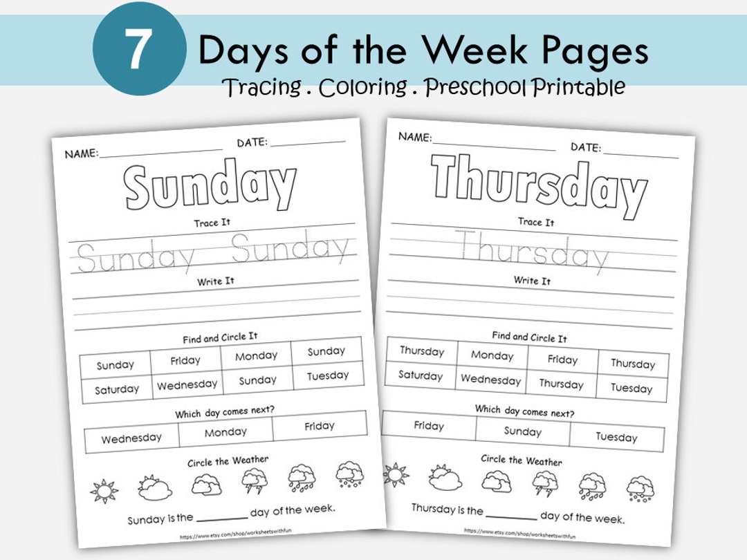 Printable Days Of The Week Worksheets Printable Days Of The Week Worksheets