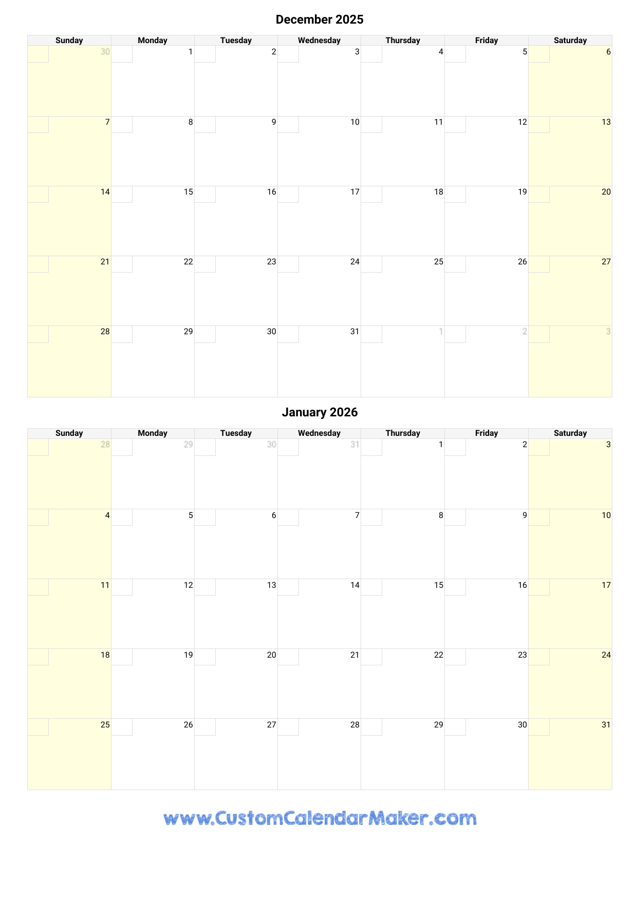 December 2025 And January 2026 Calendar Custom Calendar Maker December 2025 And January 2026 Calendar Custom Calendar Maker