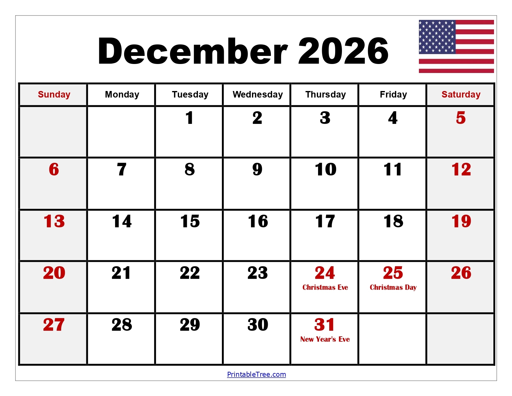 Free Printable Calendar December 2026
